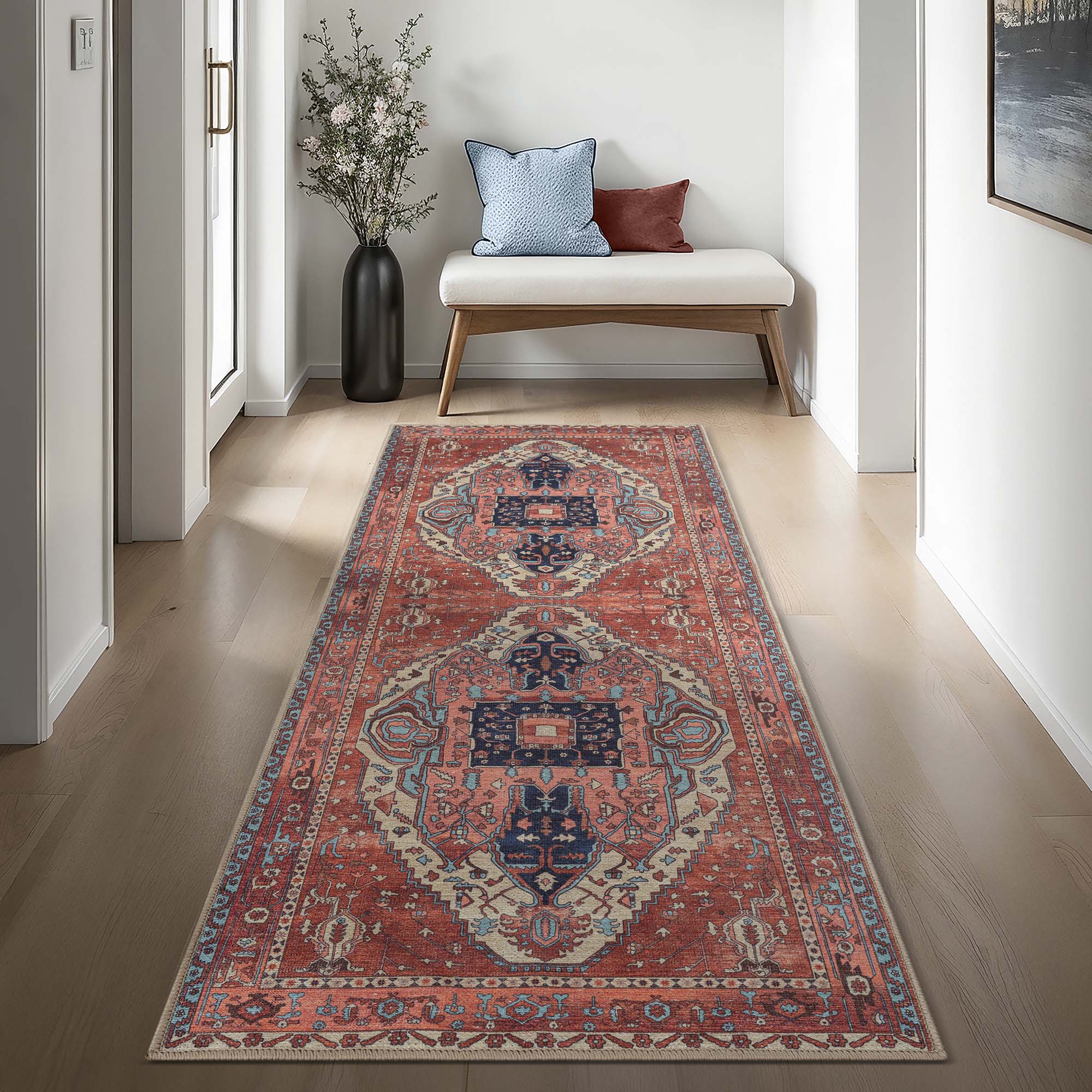 Brick Color Oushak Area Washable Rug - Gionara