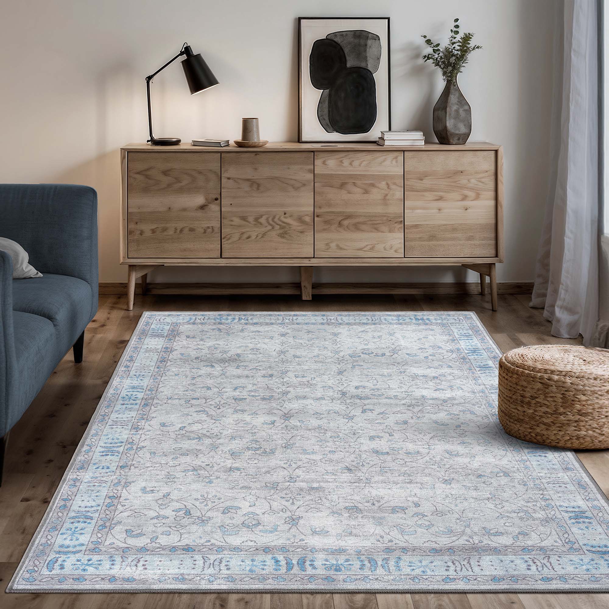 Gray Boho Oushak Washable Rug - Gionara