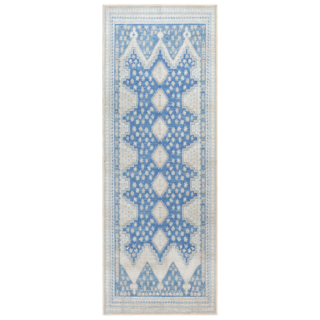 Beige Blue Boho Oushak Washable Rug - Gionara