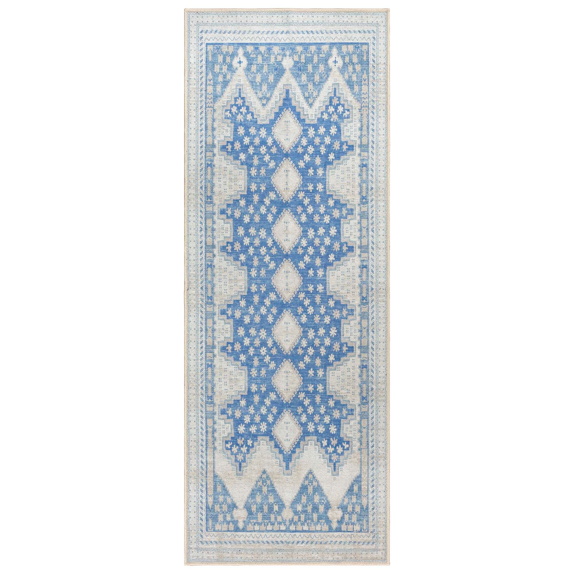 Beige Blue Boho Oushak Washable Rug - Gionara