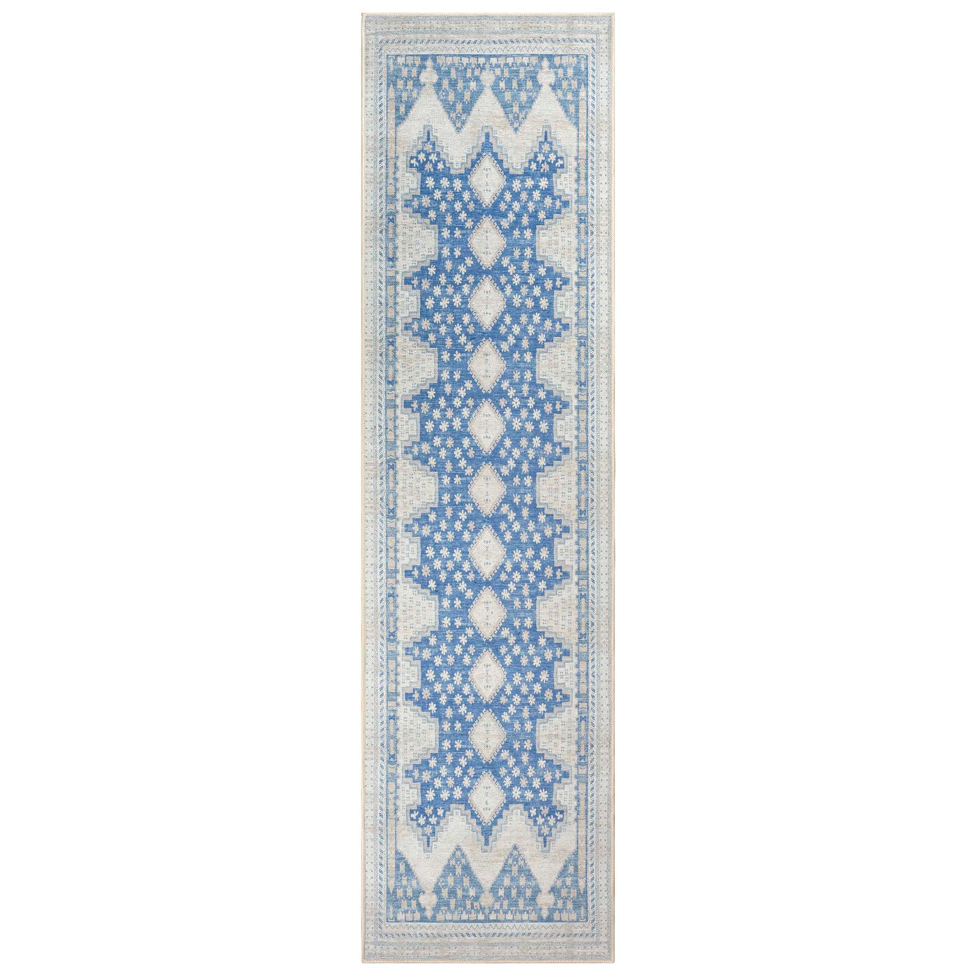 Beige Blue Boho Oushak Washable Rug - Gionara