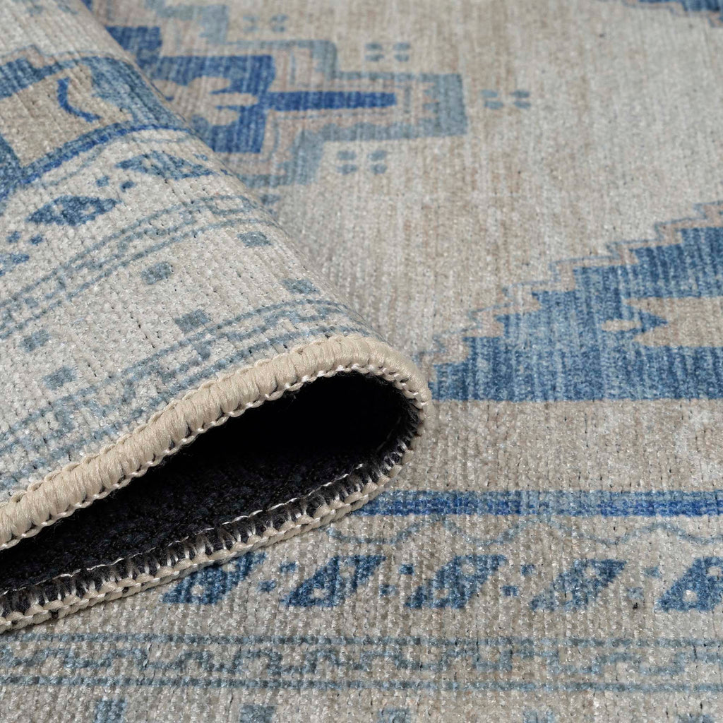 Beige Blue Boho Oushak Washable Rug - Gionara