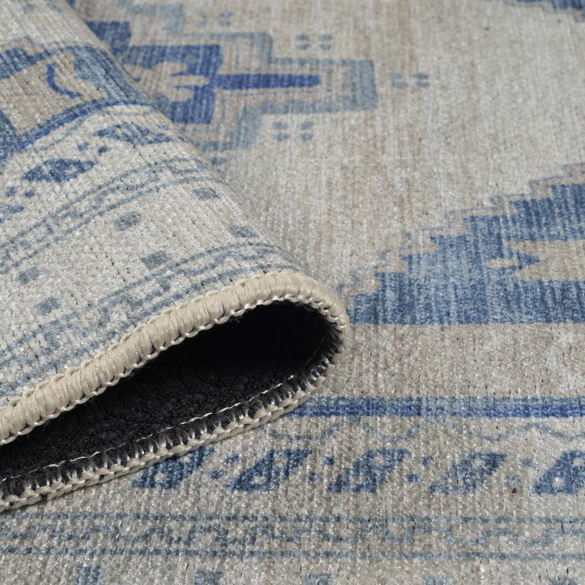 Beige Blue Boho Oushak Washable Rug - Gionara
