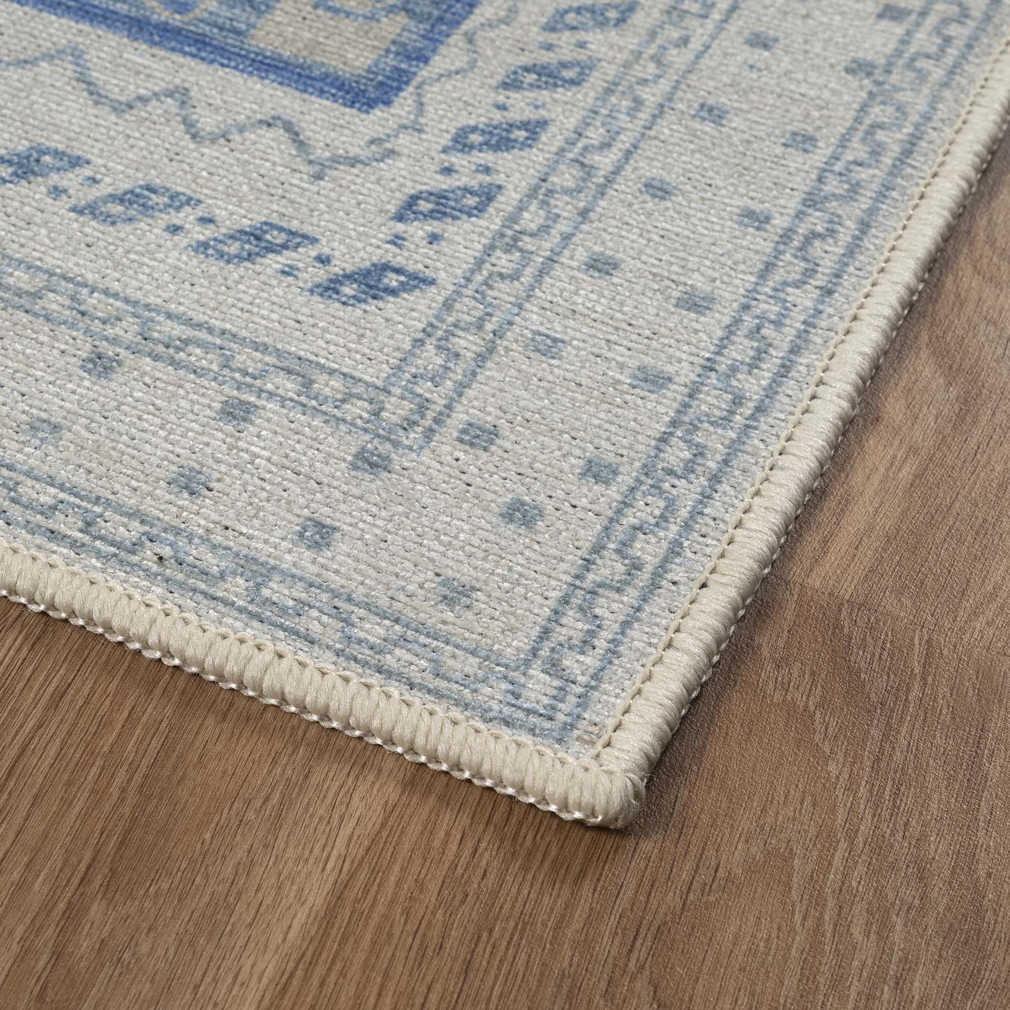 Beige Blue Boho Oushak Washable Rug - Gionara