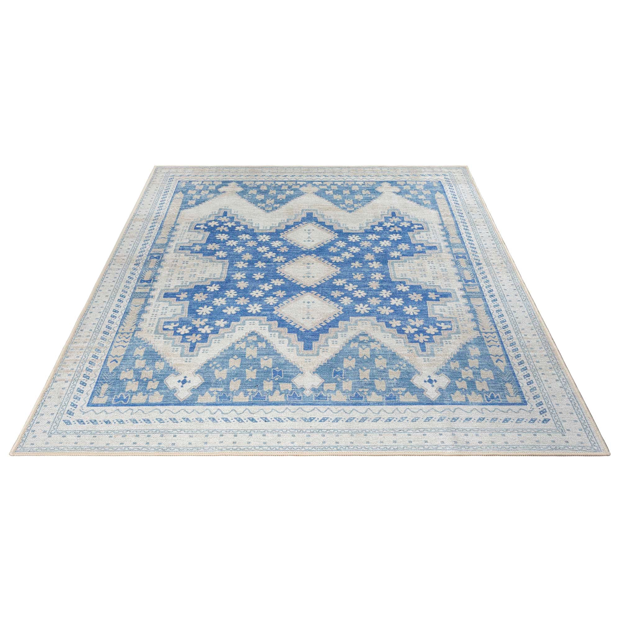 Beige Blue Boho Oushak Washable Rug - Gionara