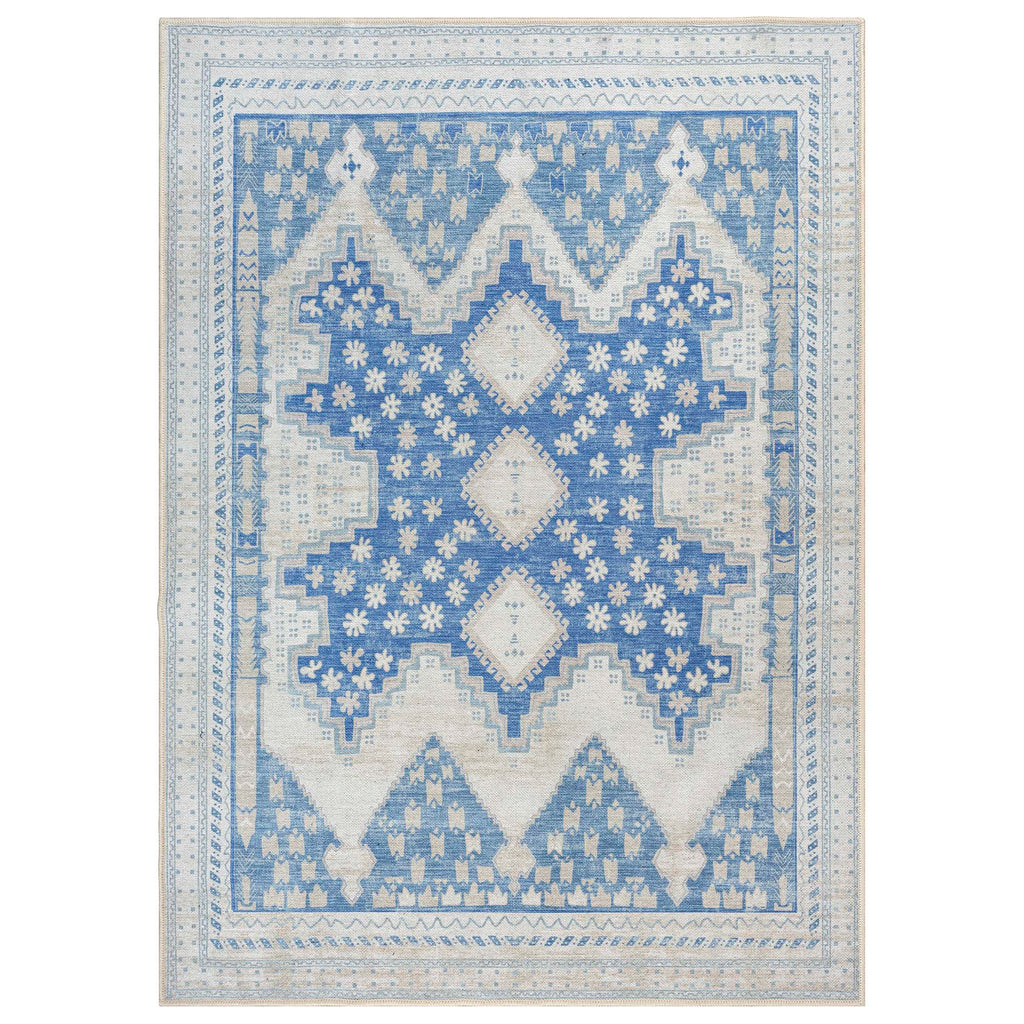 Beige Blue Boho Oushak Washable Rug - Gionara