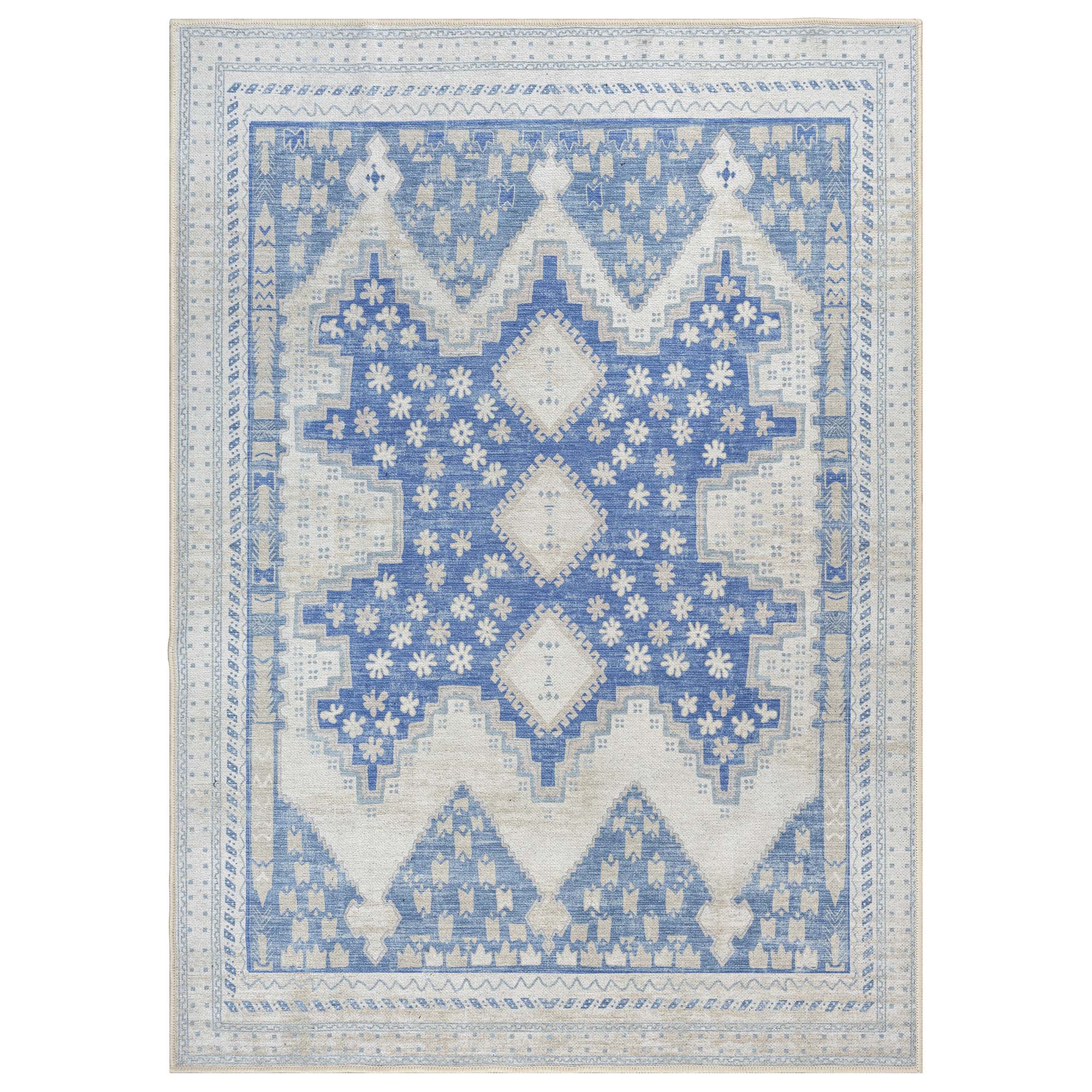 Beige Blue Boho Oushak Washable Rug - Gionara