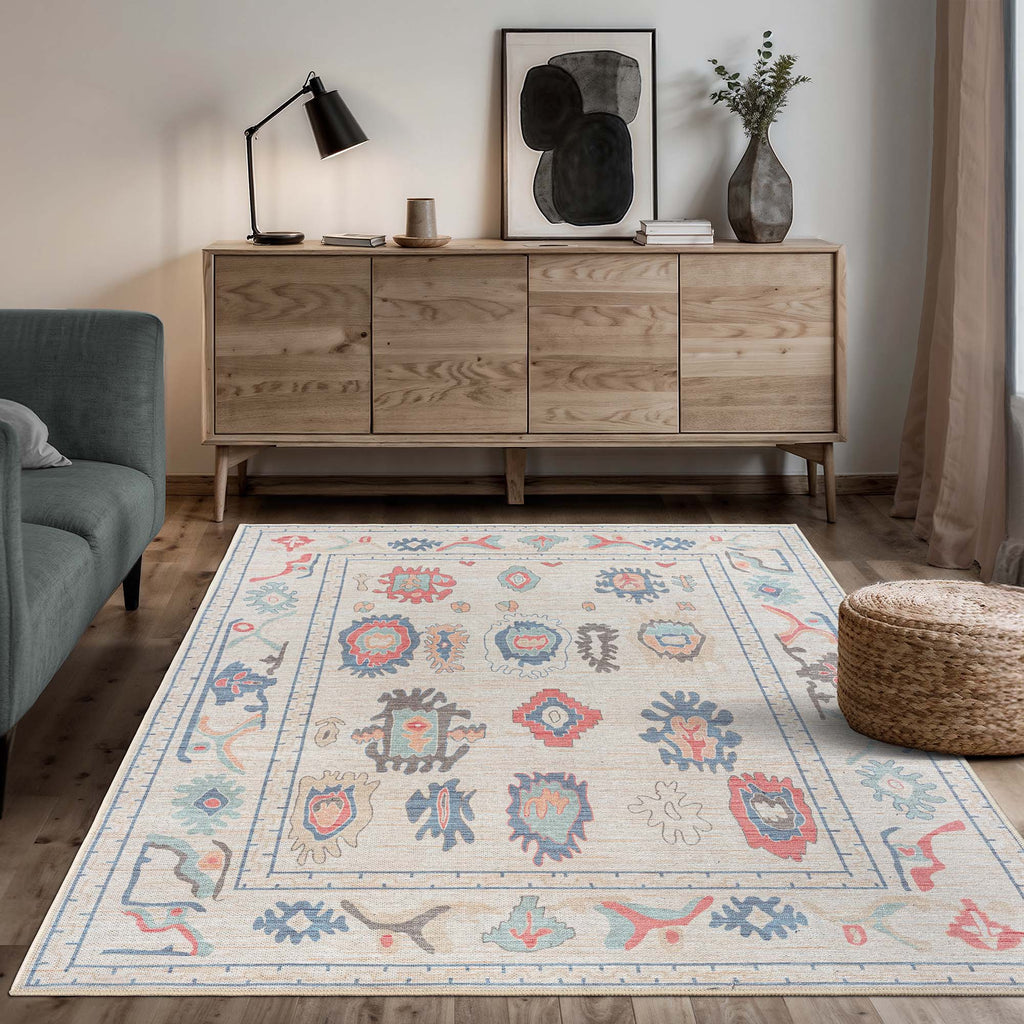 Beige Oushak Area Washable Rug - Gionara