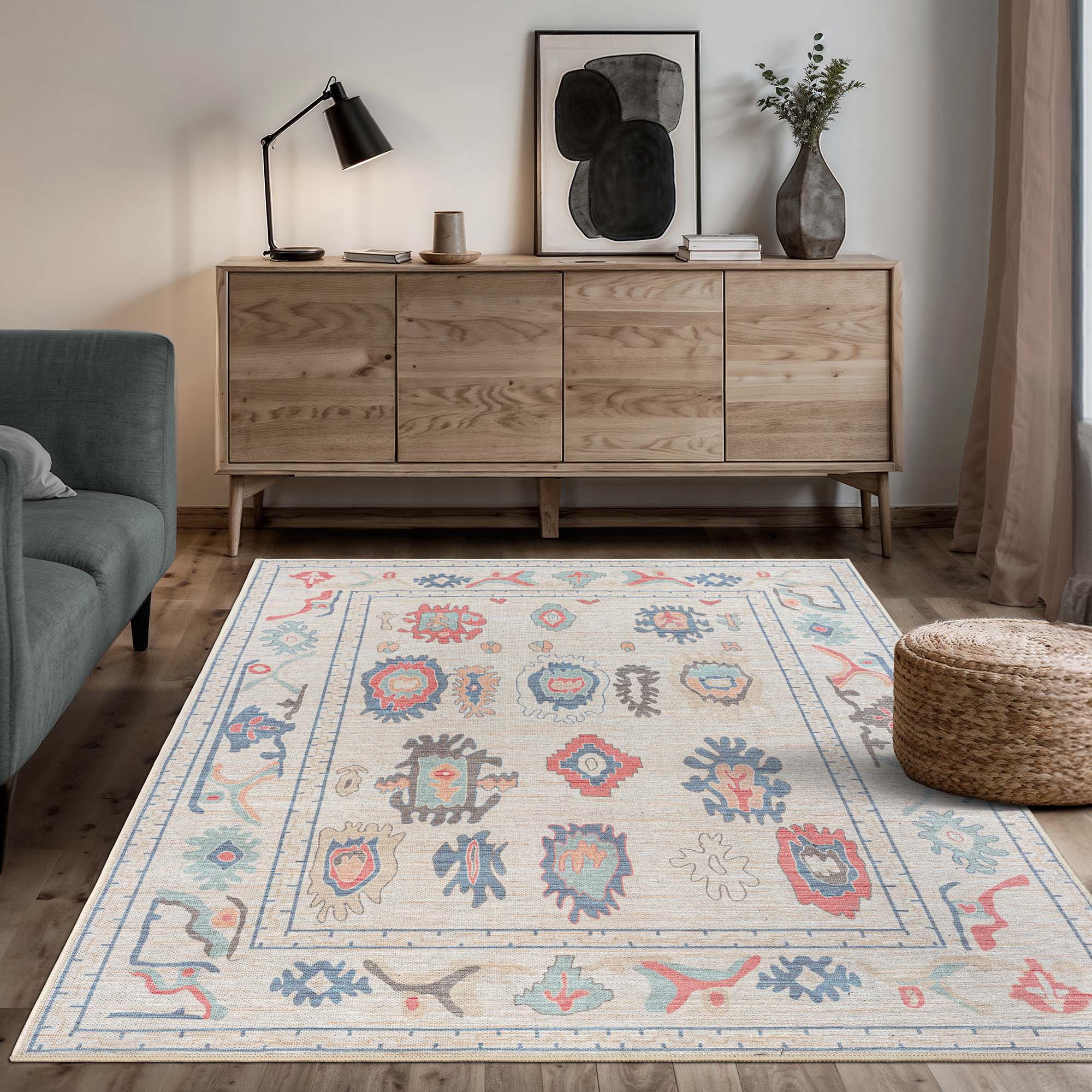 Beige Oushak Area Washable Rug - Gionara