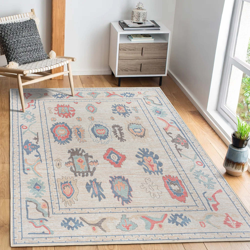 Beige Oushak Area Washable Rug - Gionara