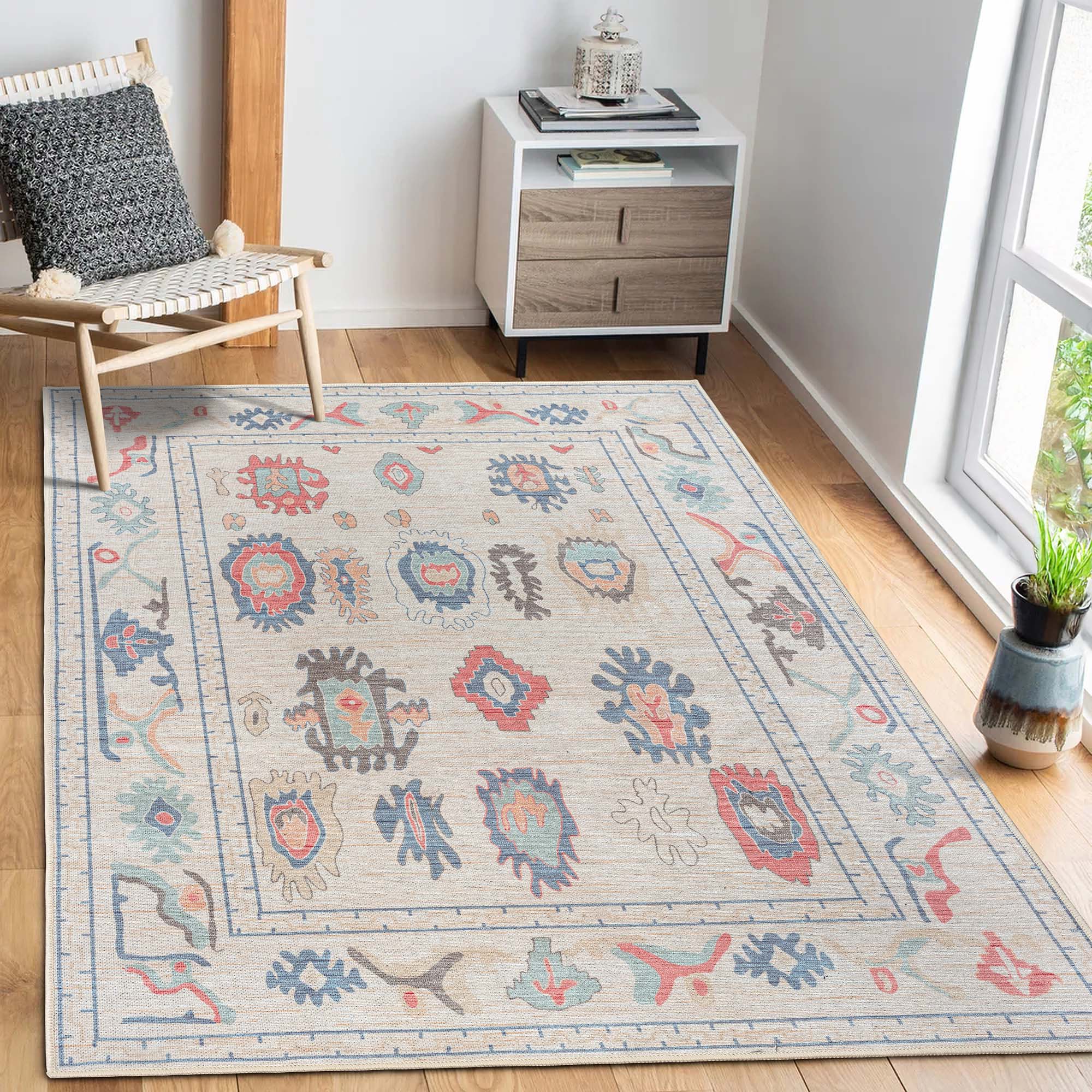 Beige Oushak Area Washable Rug - Gionara