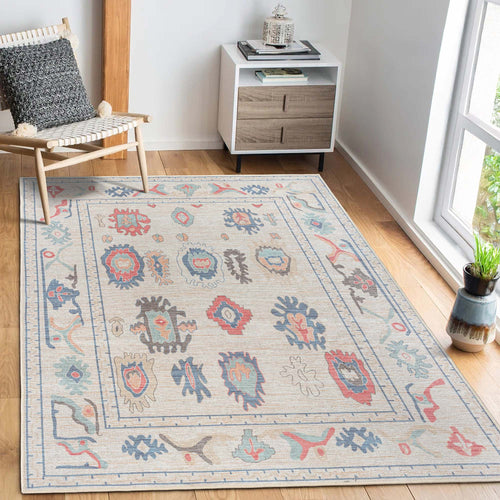 Beige Oushak Area Washable Rug - Gionara