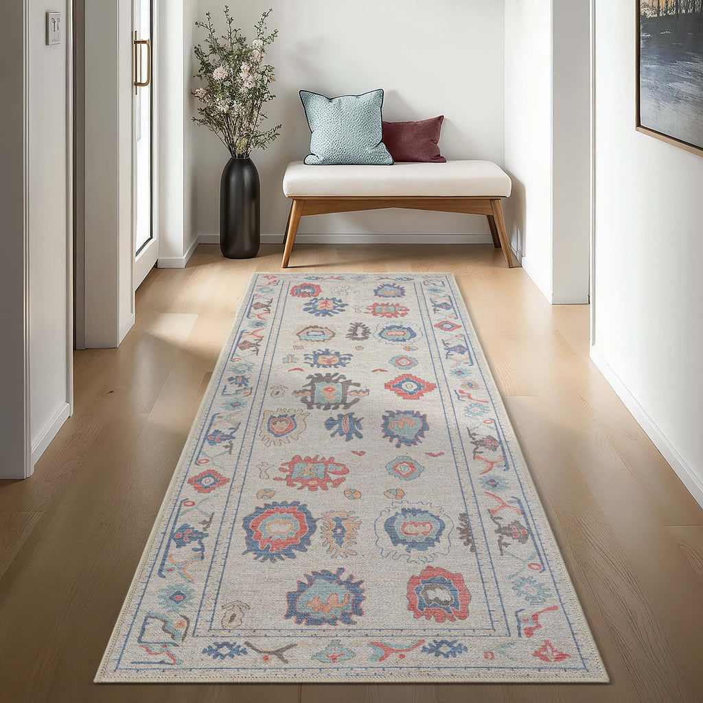 Beige Oushak Area Washable Rug - Gionara
