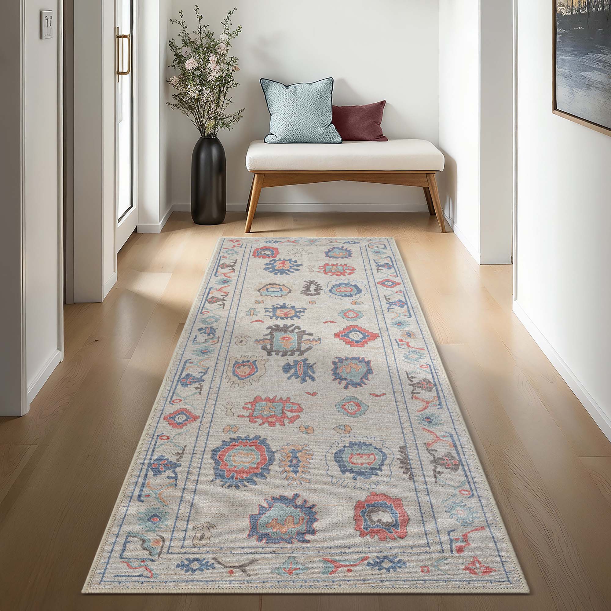 Beige Oushak Area Washable Rug - Gionara