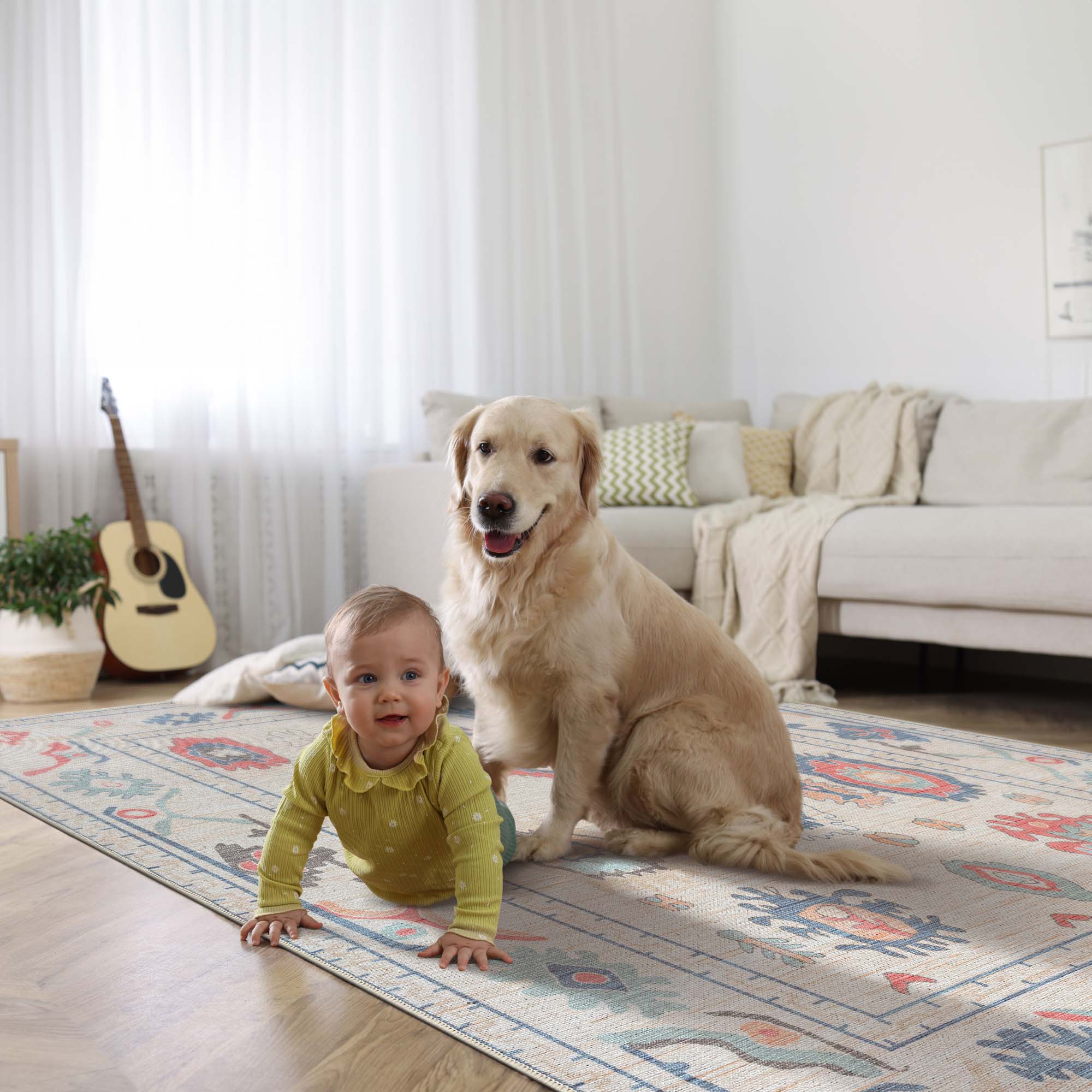 Beige Oushak Area Washable Rug - Gionara