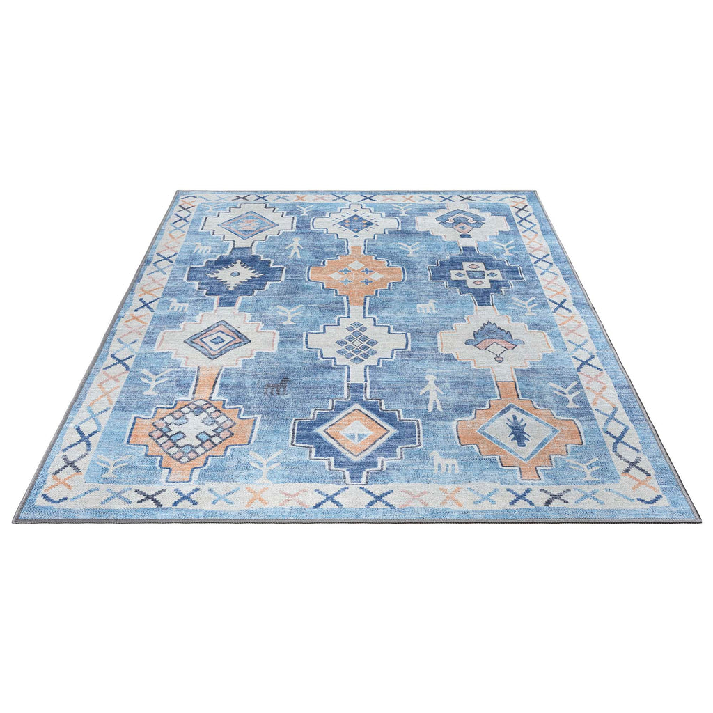 Blue Boho Oushak Washable Rug - Gionara