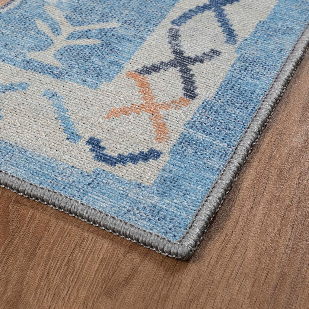 Blue Boho Oushak Washable Rug - Gionara