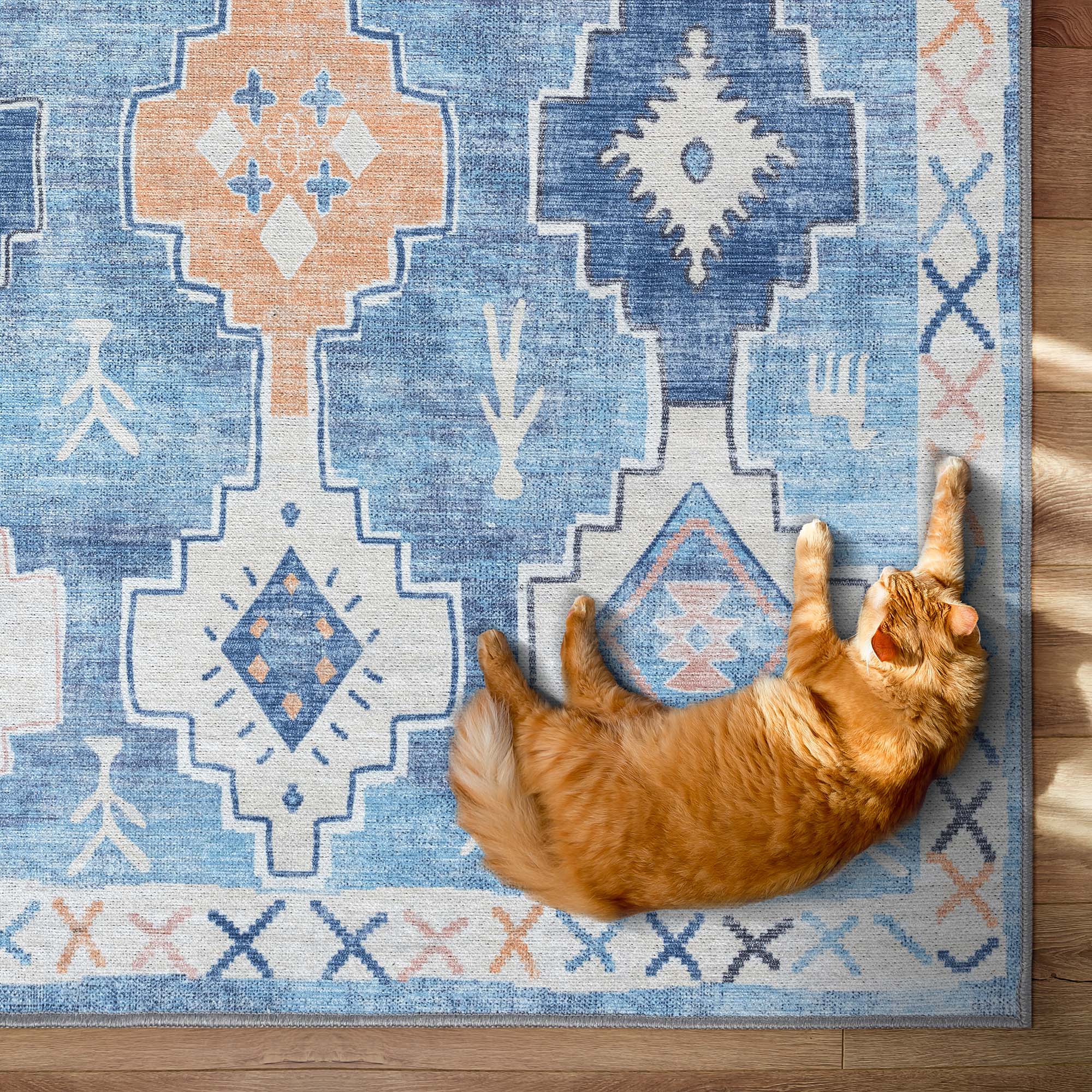 Blue Boho Oushak Washable Rug - Gionara