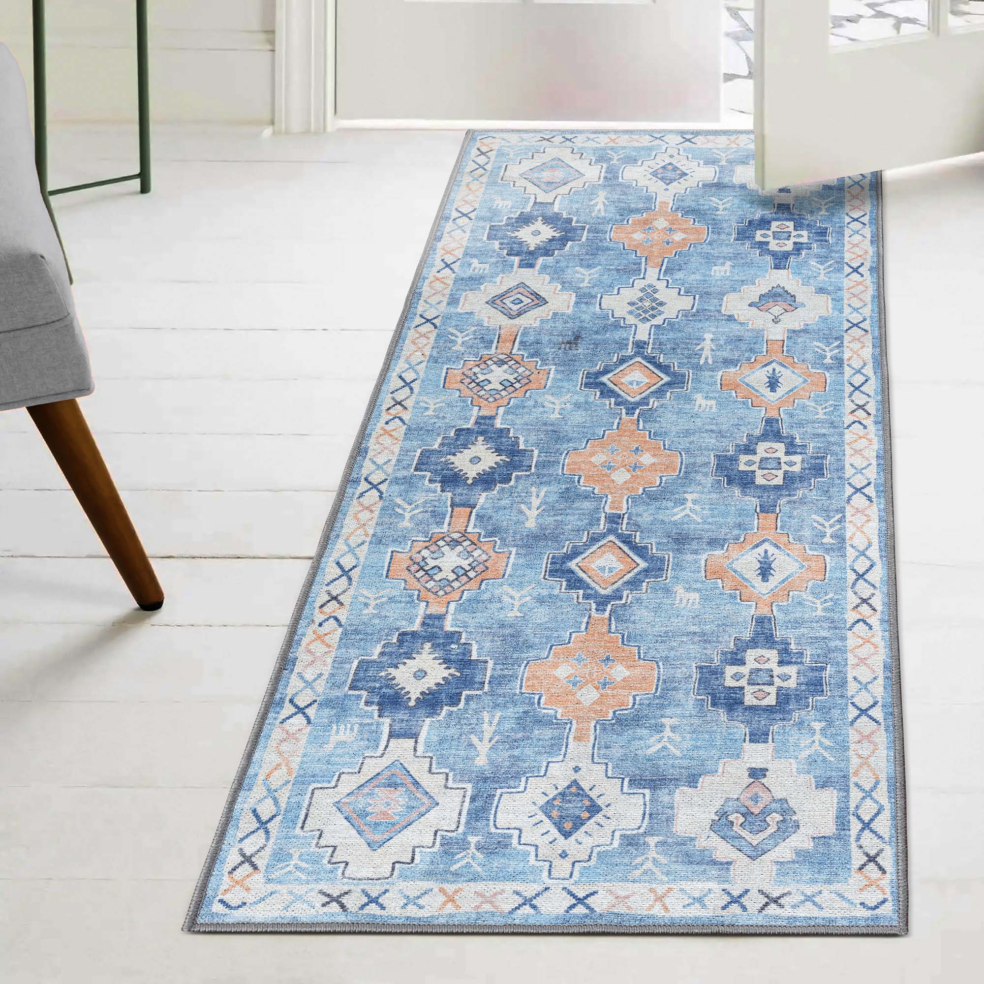Blue Boho Oushak Washable Rug - Gionara