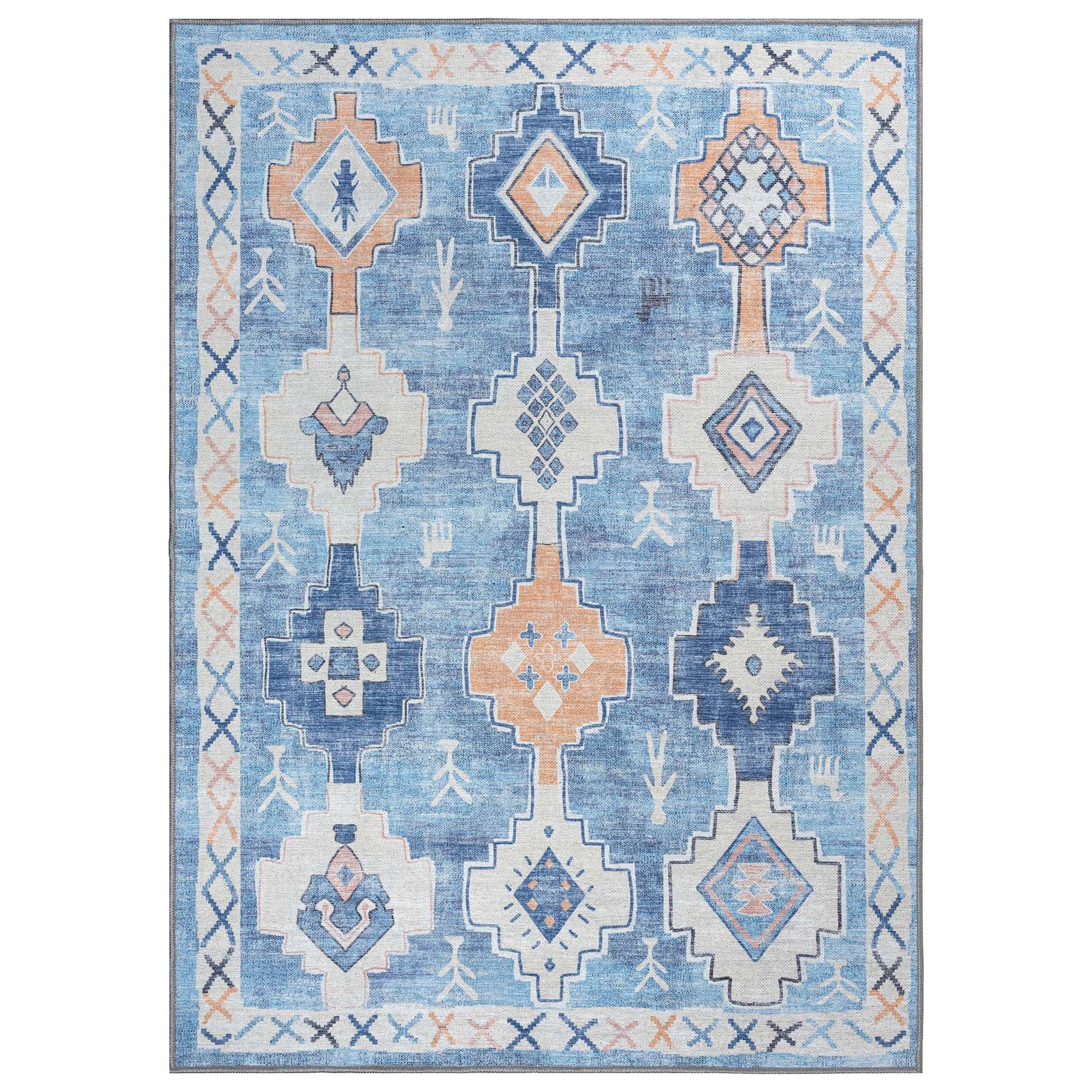Blue Boho Oushak Washable Rug - Gionara