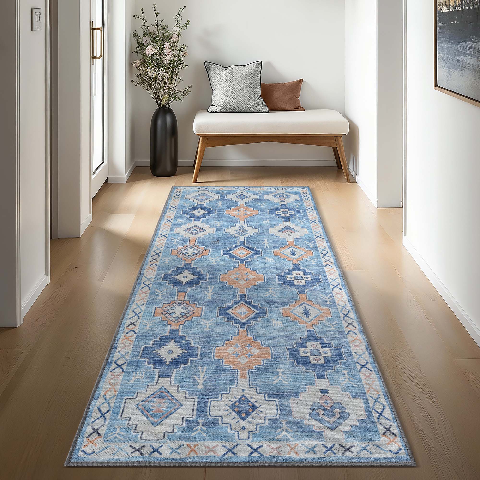 Blue Boho Oushak Washable Rug - Gionara