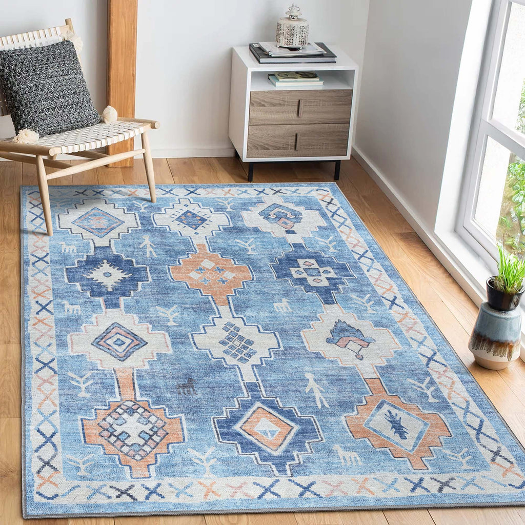 Blue Boho Oushak Washable Rug - Gionara