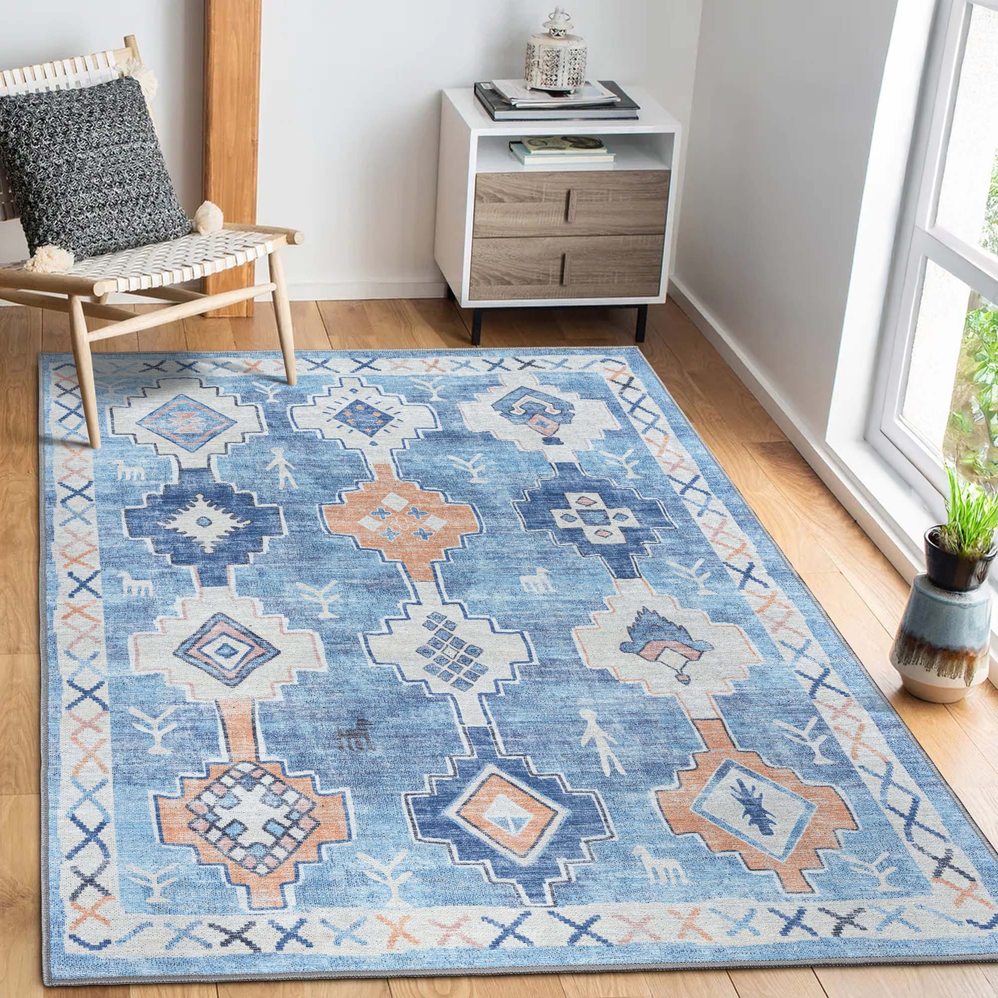 Blue Boho Oushak Washable Rug - Gionara