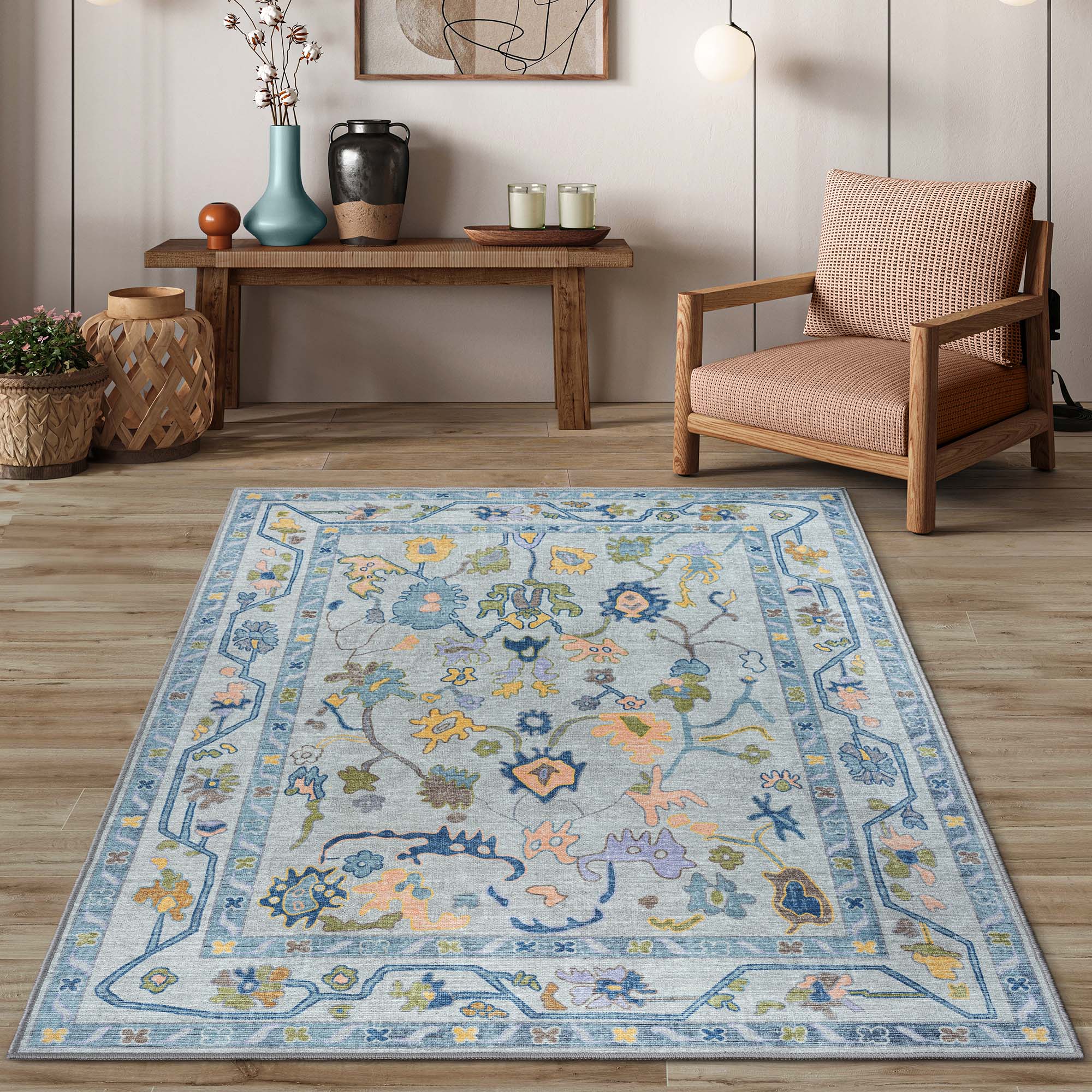 Blue Oushak Vintage Washable Rug - Gionara