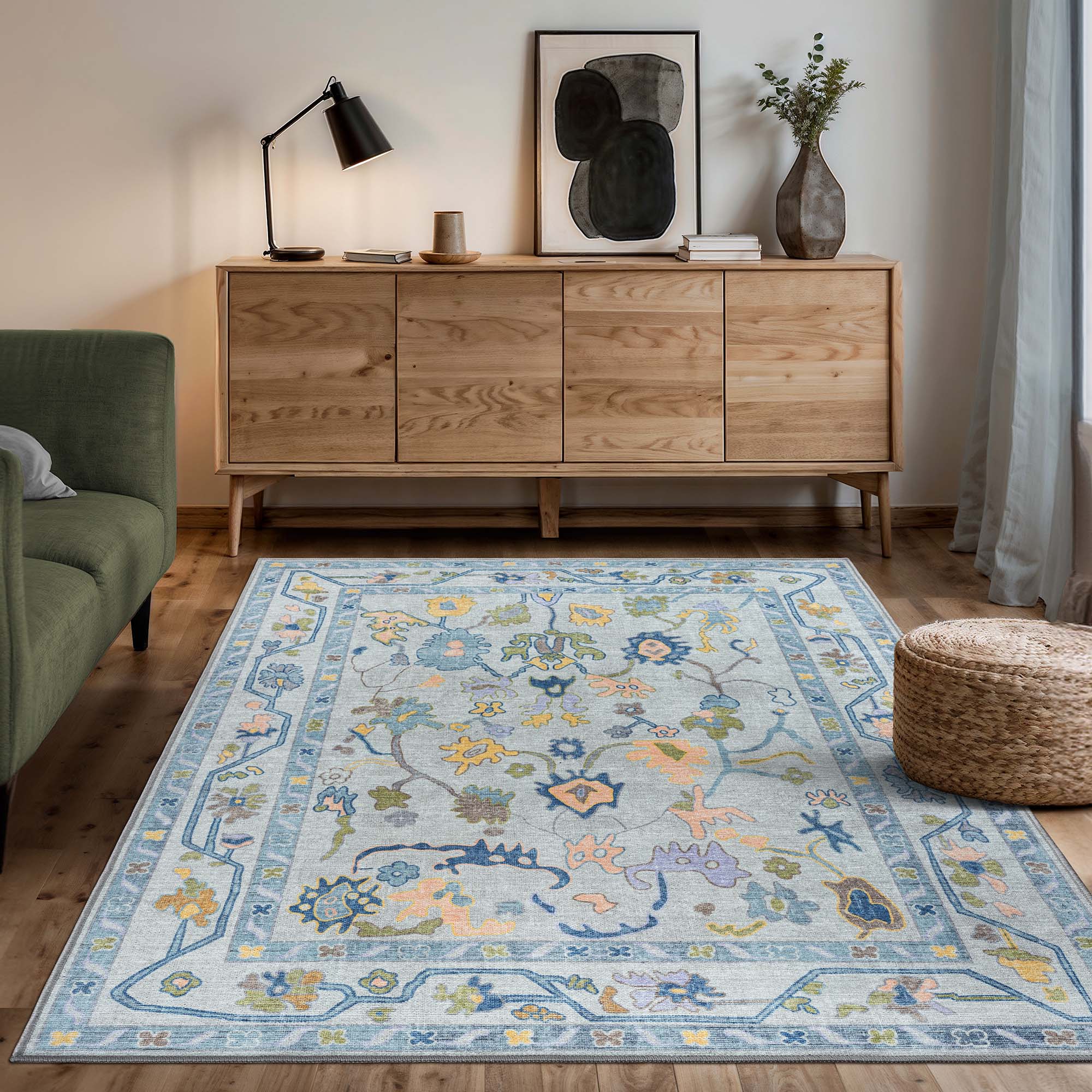 Blue Oushak Vintage Washable Rug - Gionara
