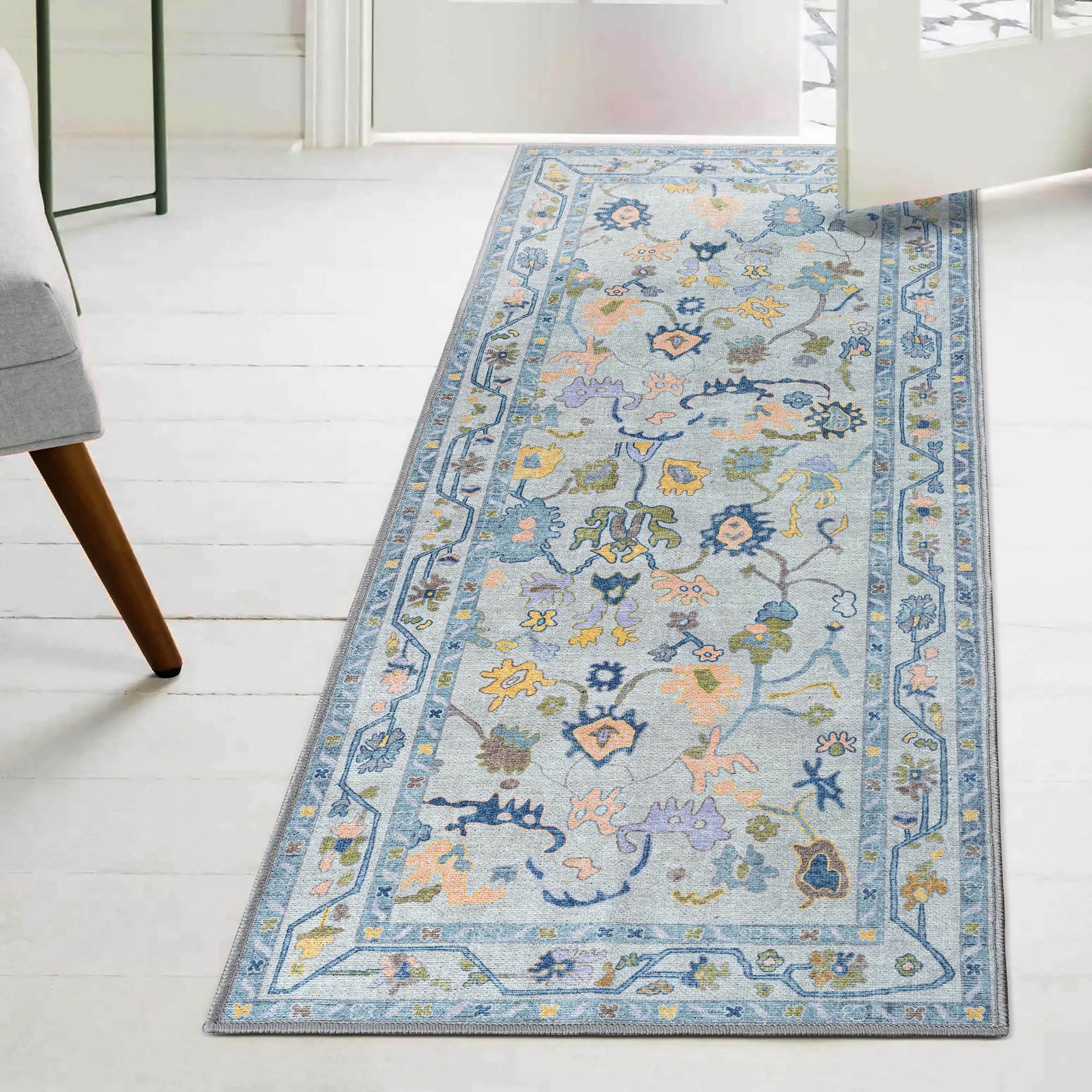 Blue Oushak Vintage Washable Rug - Gionara