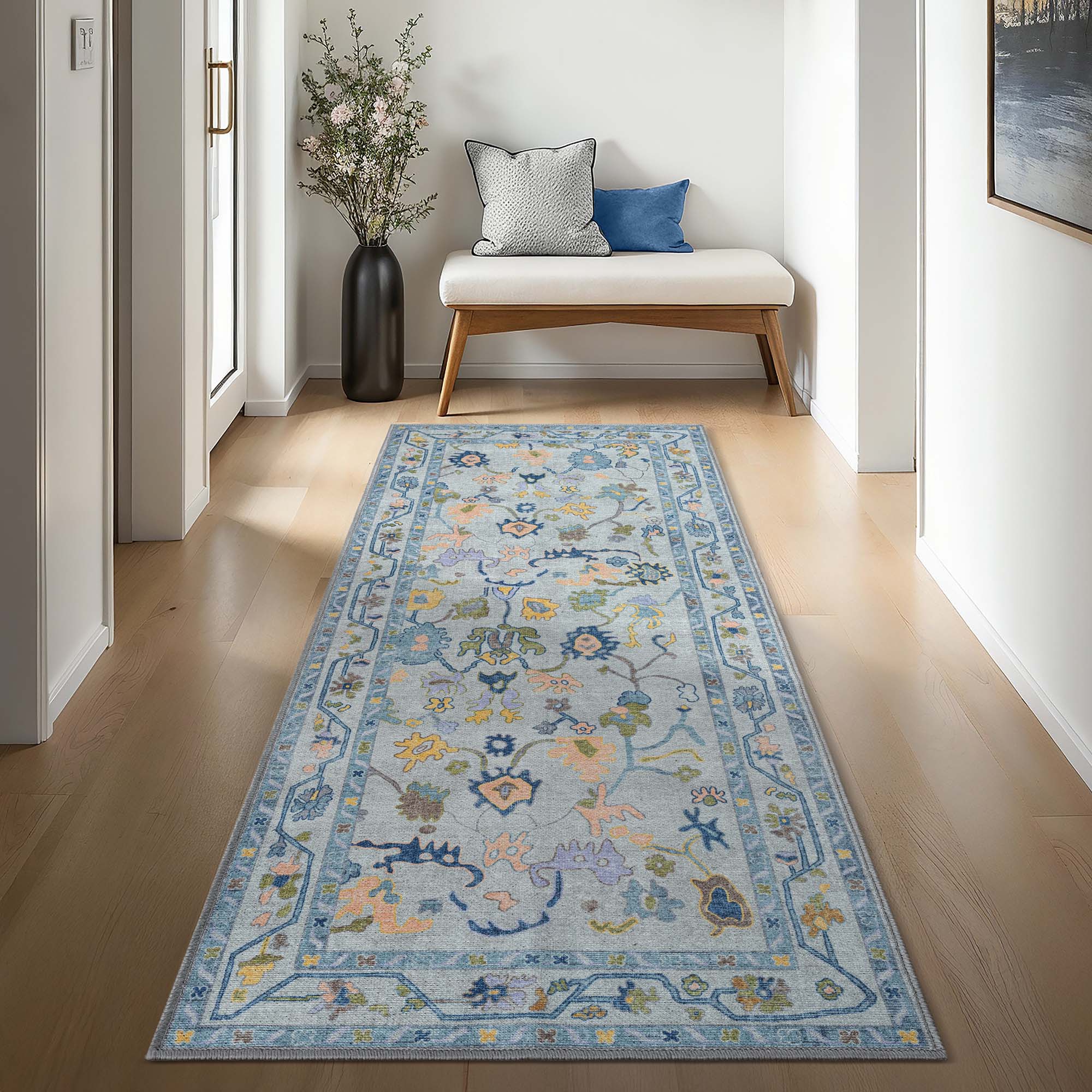 Blue Oushak Vintage Washable Rug - Gionara