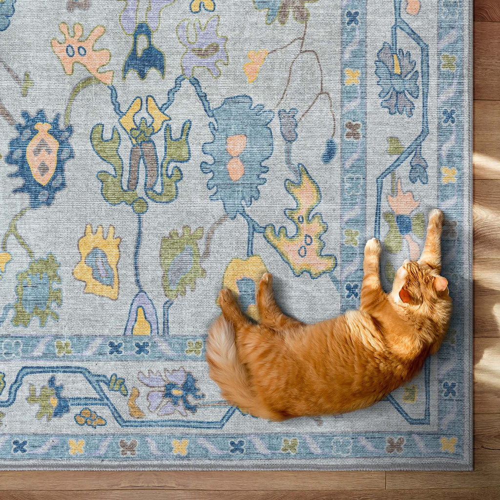 Blue Oushak Vintage Washable Rug - Gionara