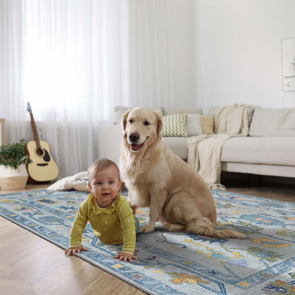 Blue Oushak Vintage Washable Rug - Gionara