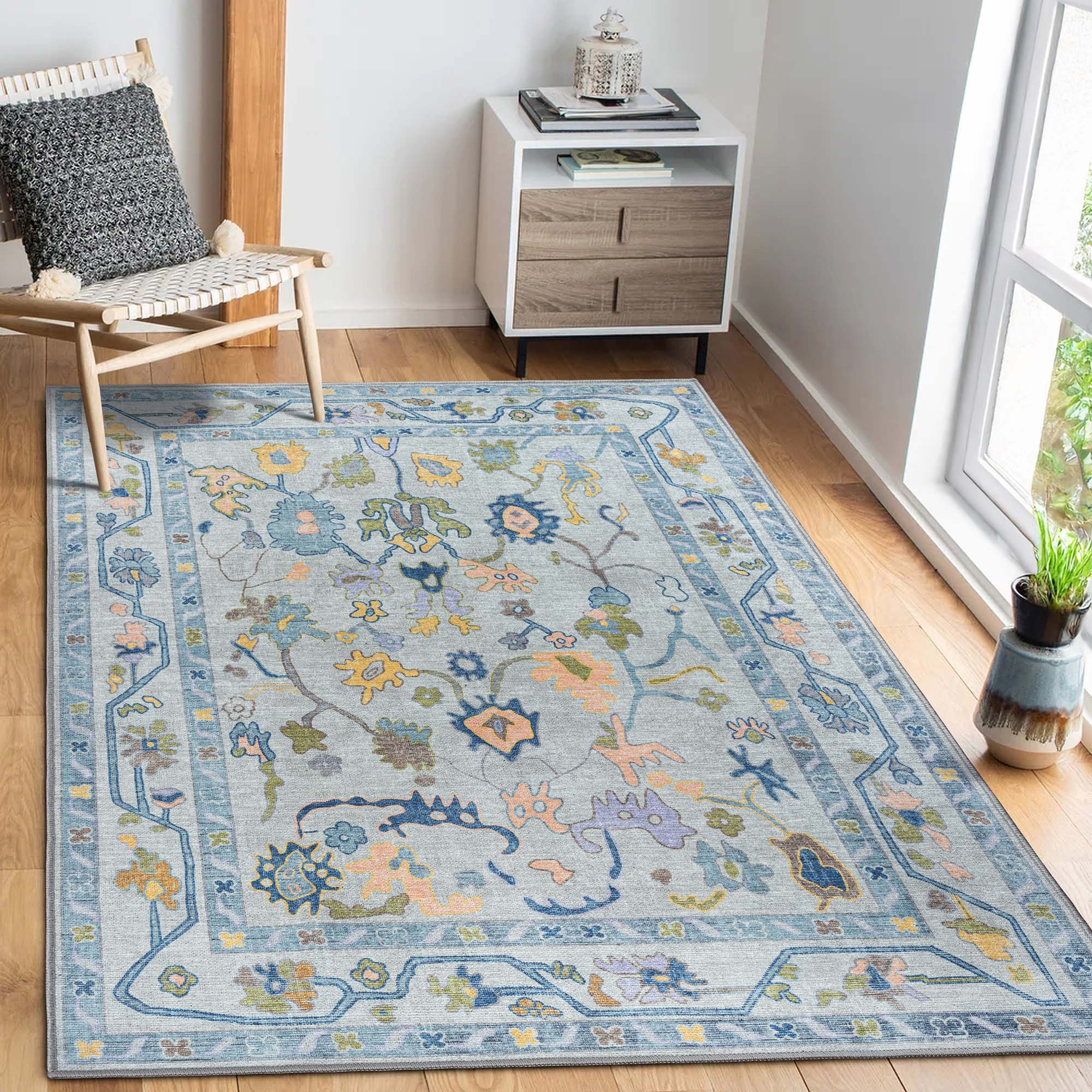 Blue Oushak Vintage Washable Rug - Gionara