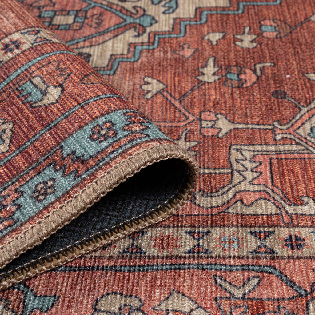 Brick Color Oushak Area Washable Rug - Gionara