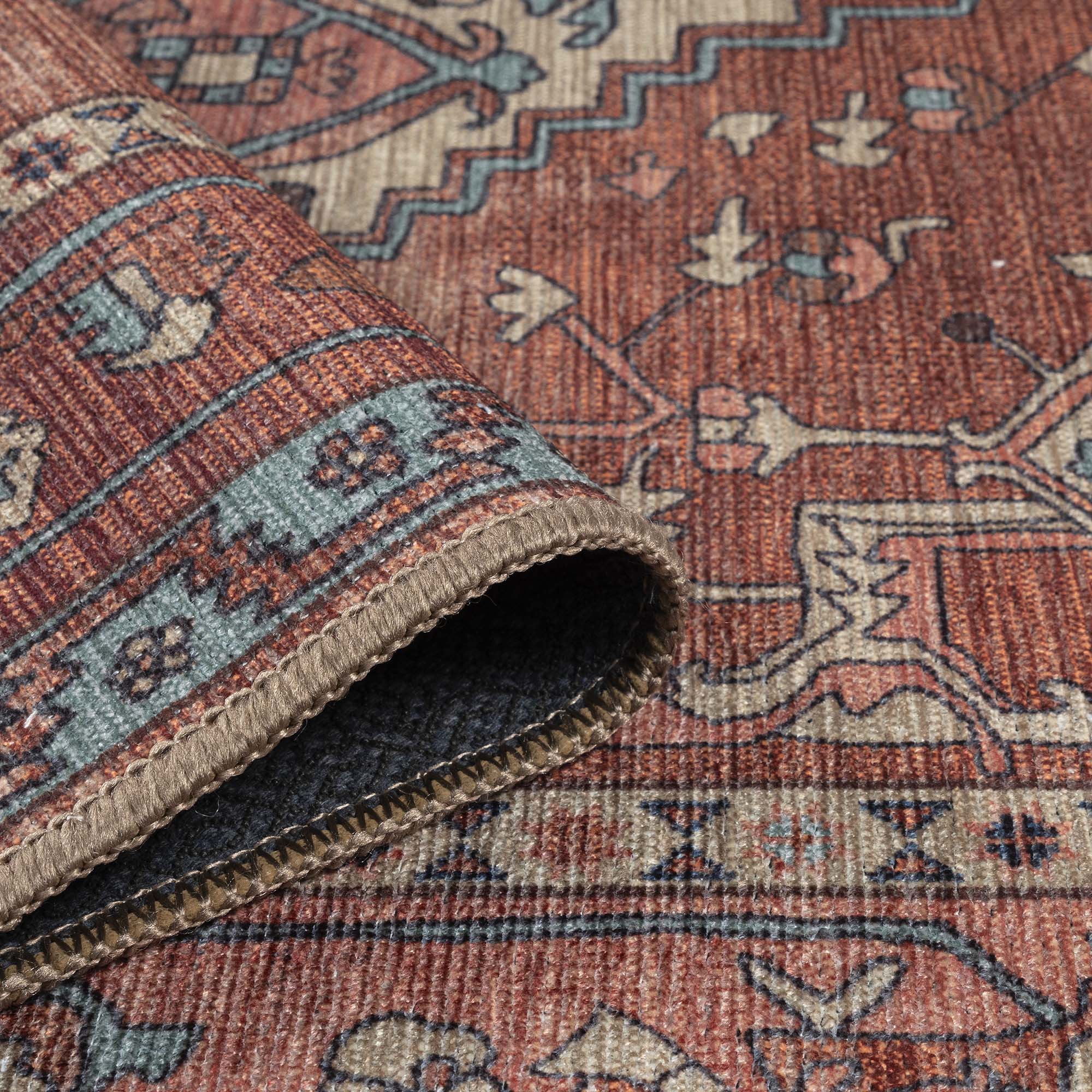 Brick Color Oushak Area Washable Rug - Gionara