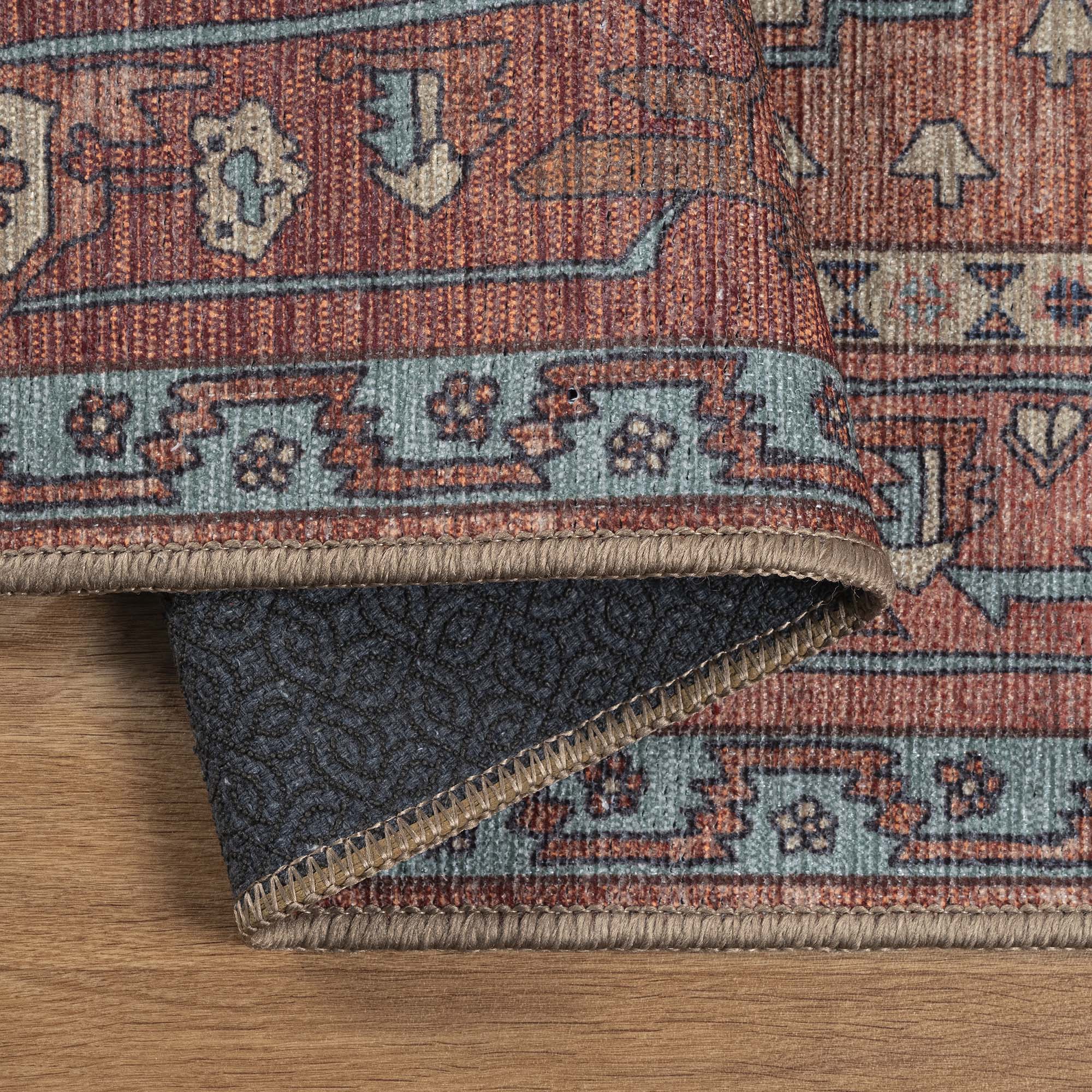 Brick Color Oushak Area Washable Rug - Gionara