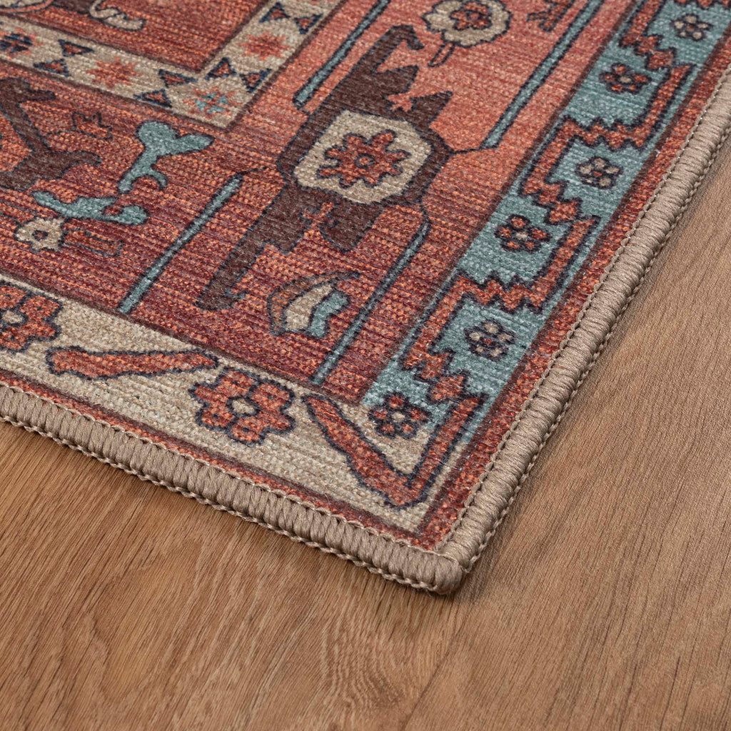 Brick Color Oushak Area Washable Rug - Gionara
