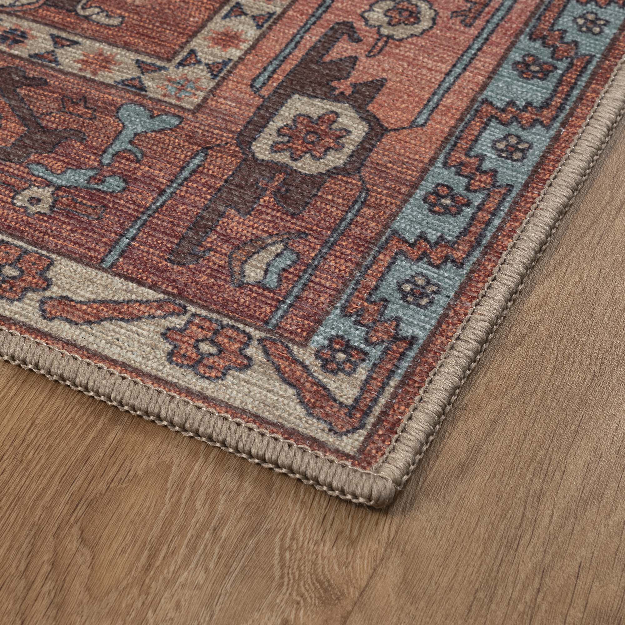 Brick Color Oushak Area Washable Rug - Gionara