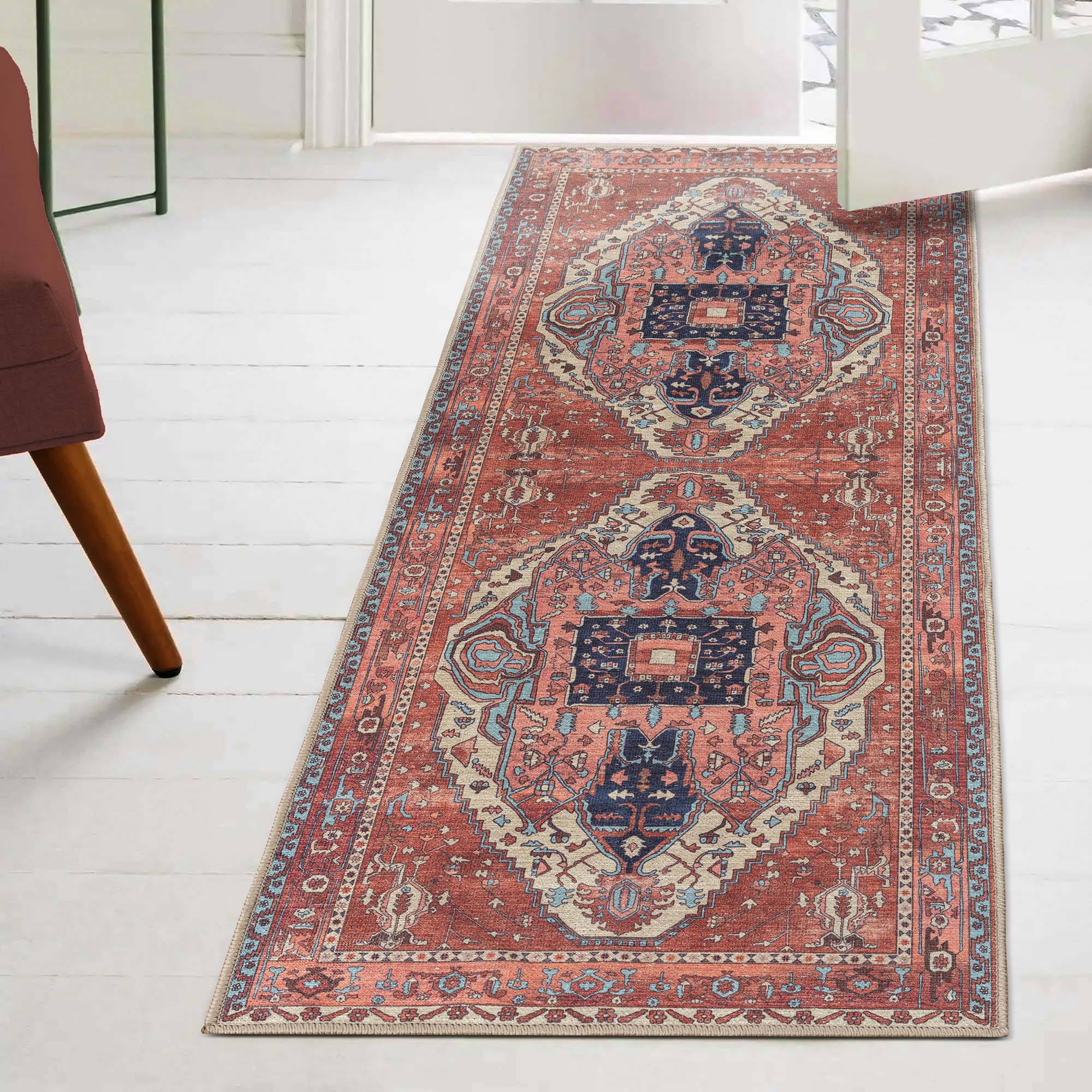Brick Color Oushak Area Washable Rug - Gionara