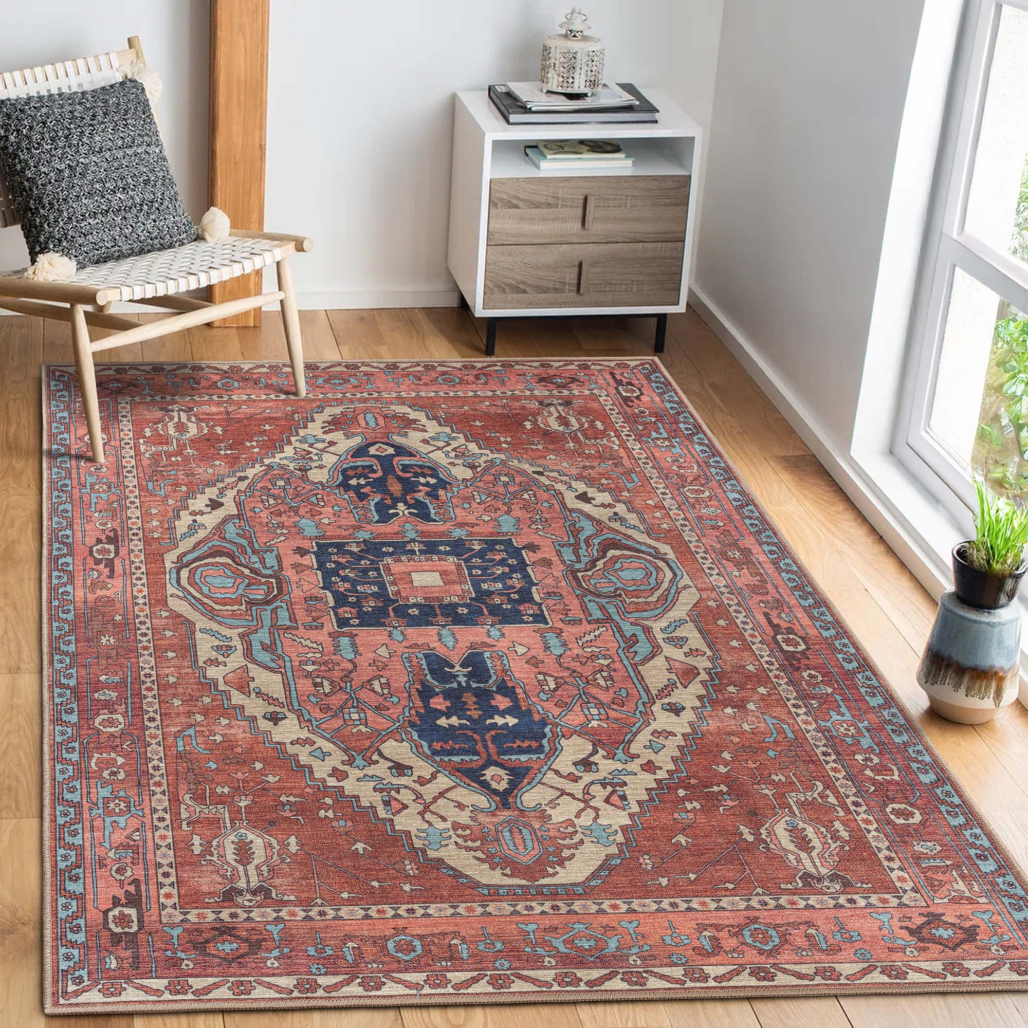 Brick Color Oushak Area Washable Rug - Gionara