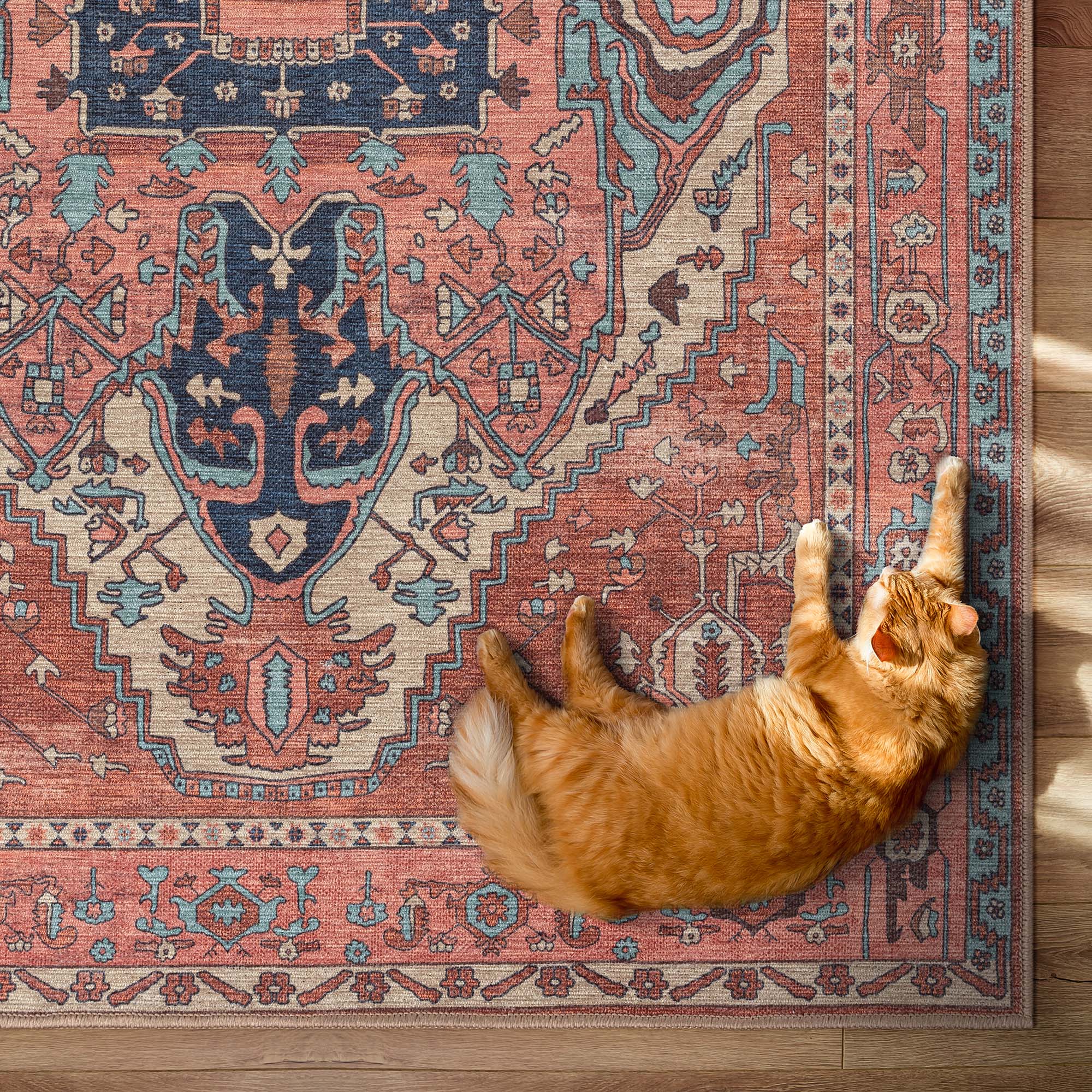 Brick Color Oushak Area Washable Rug - Gionara