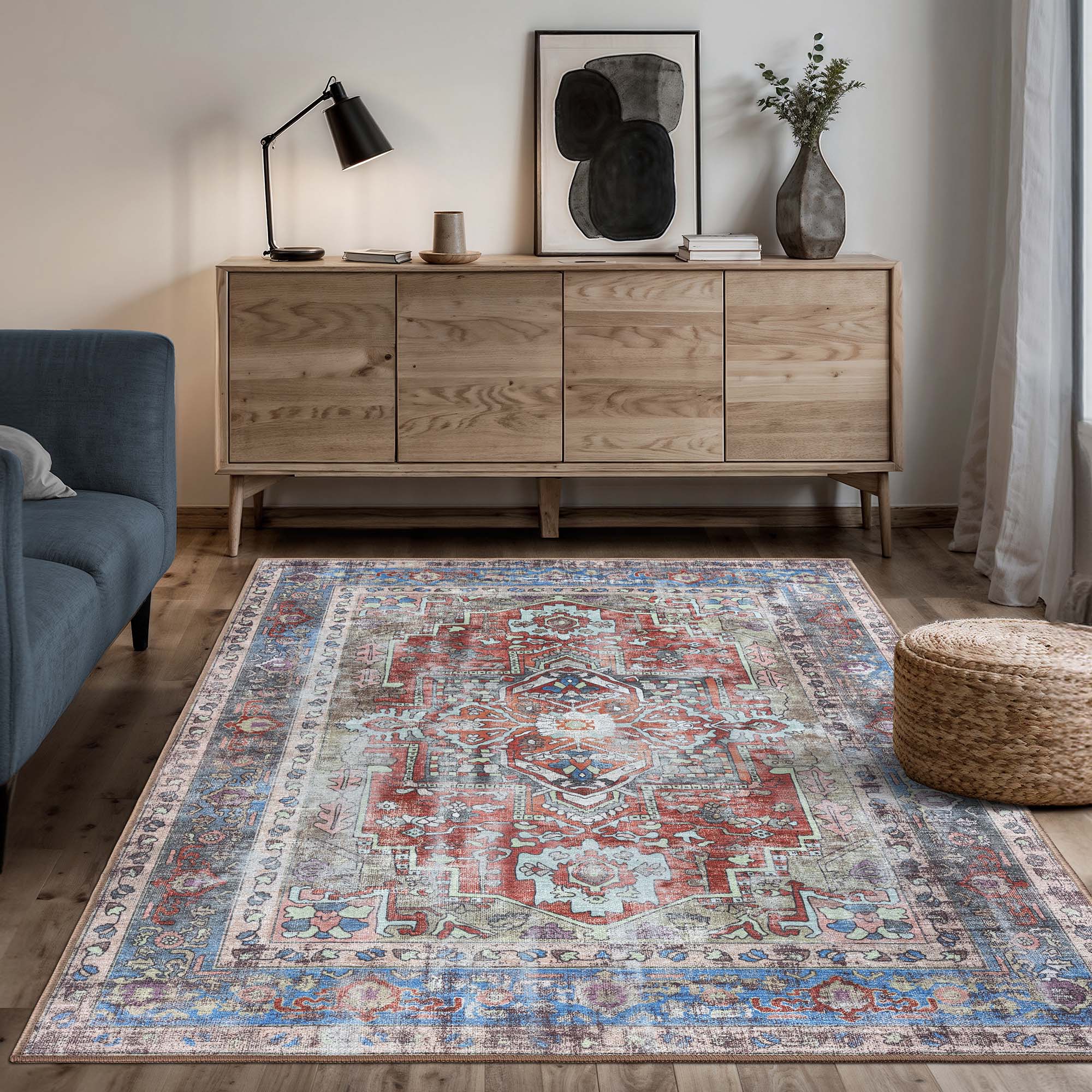 Earth Tones Oushak Area Washable Rug - Gionara