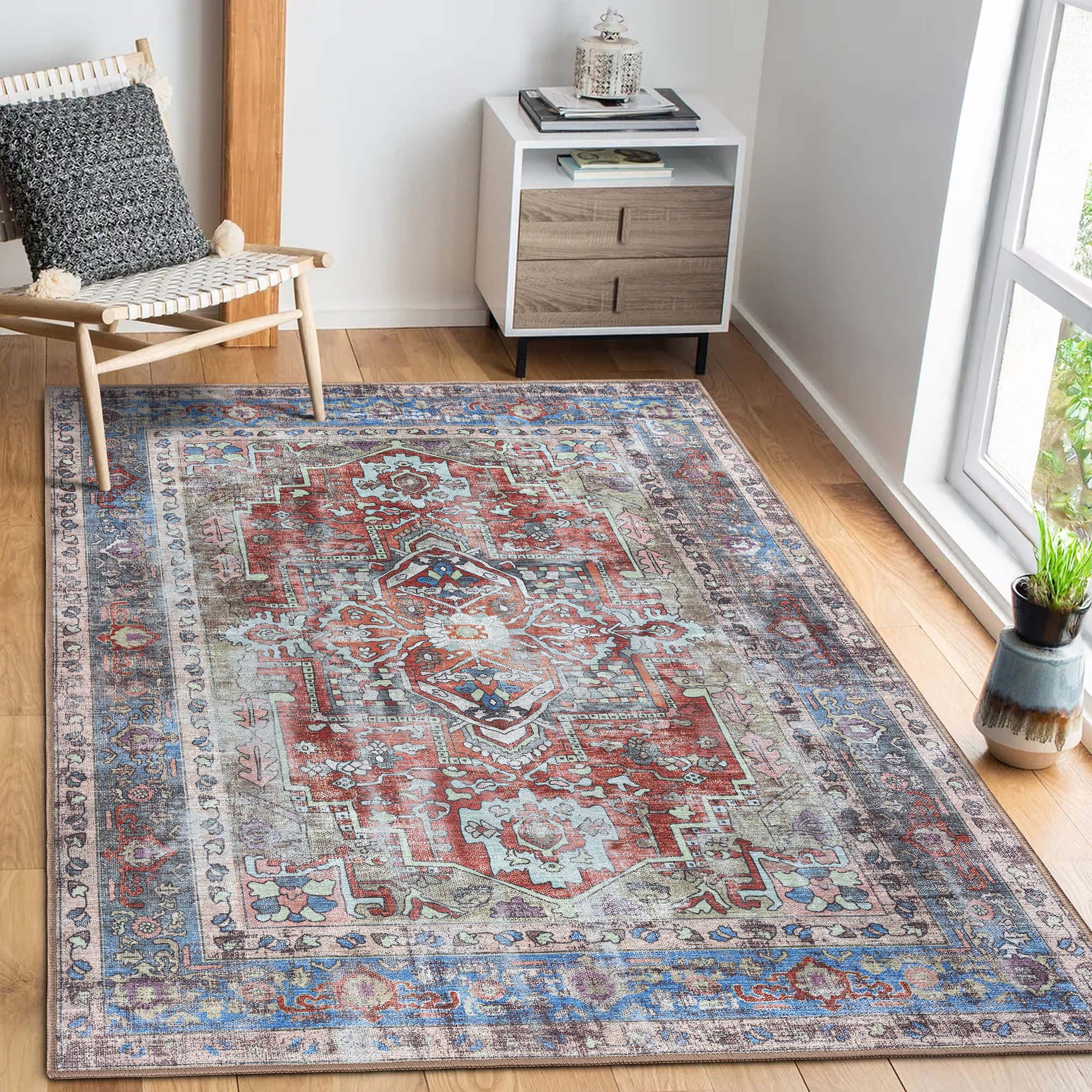 Earth Tones Oushak Area Washable Rug - Gionara