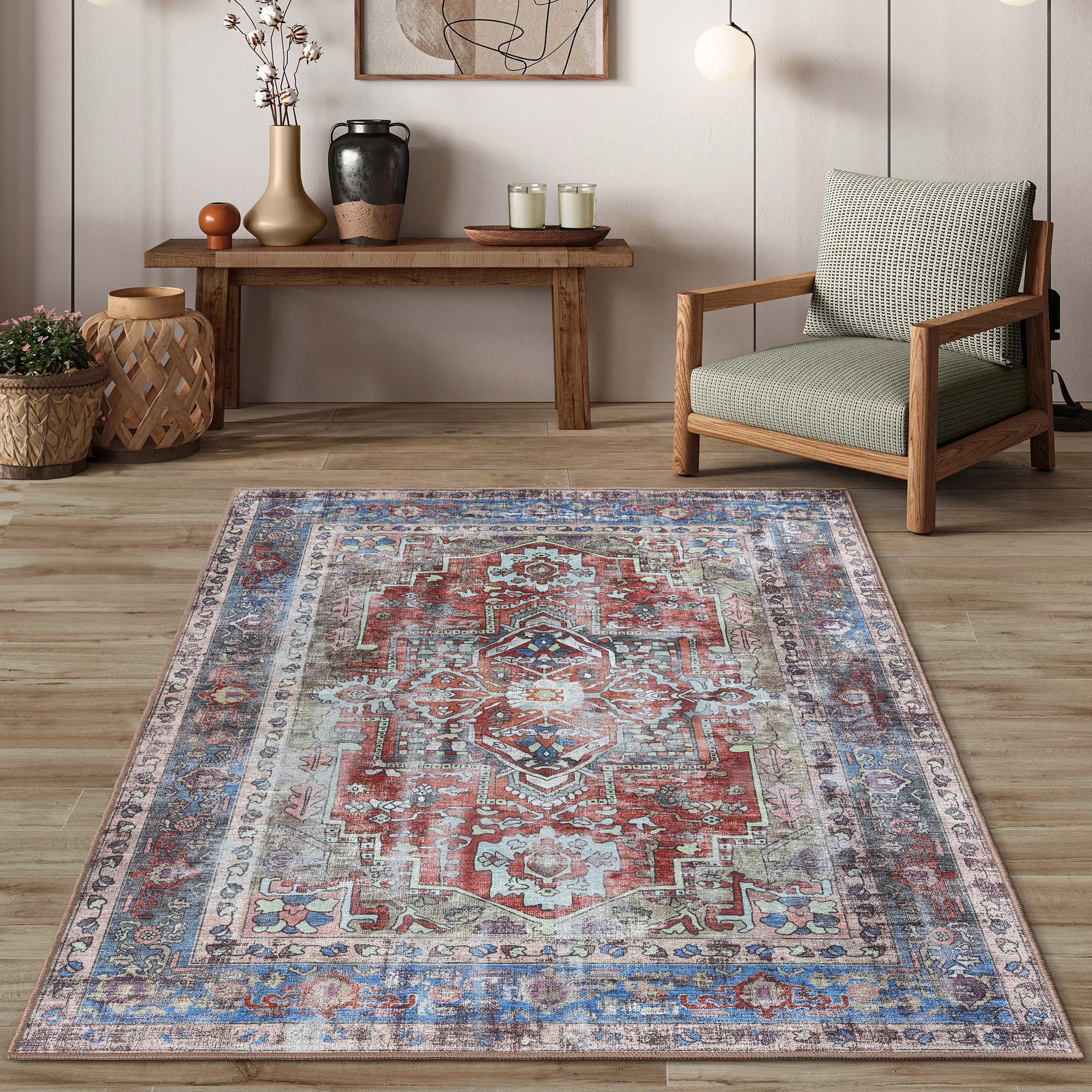 Earth Tones Oushak Area Washable Rug - Gionara