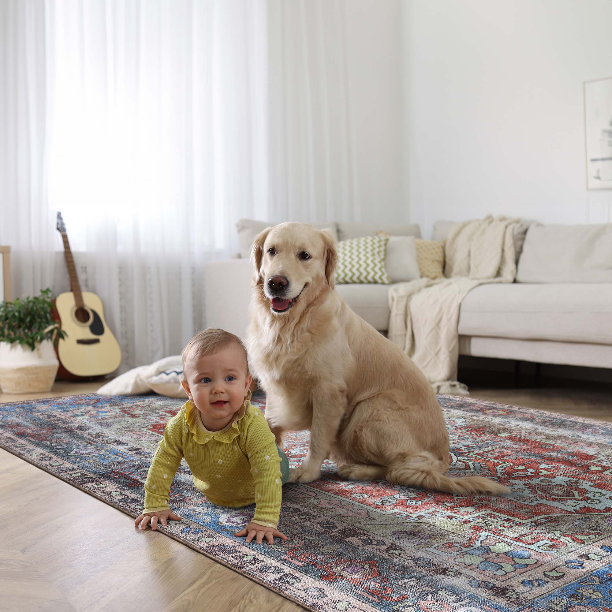Earth Tones Oushak Area Washable Rug - Gionara