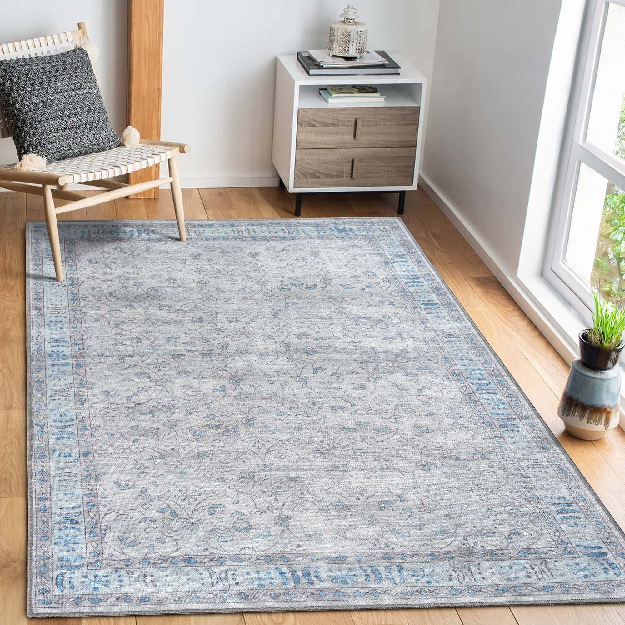 Gray Boho Oushak Washable Rug - Gionara