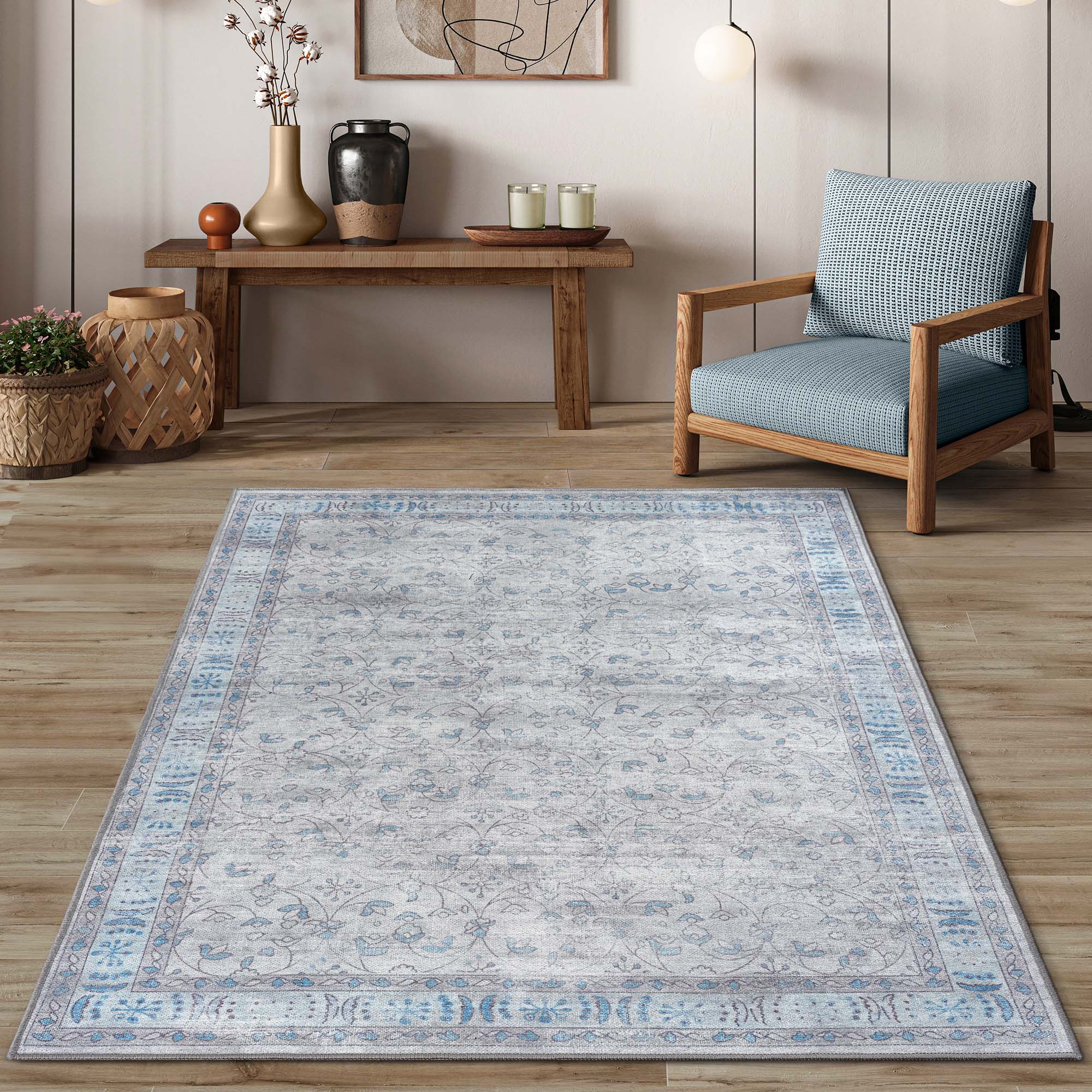 Gray Boho Oushak Washable Rug - Gionara