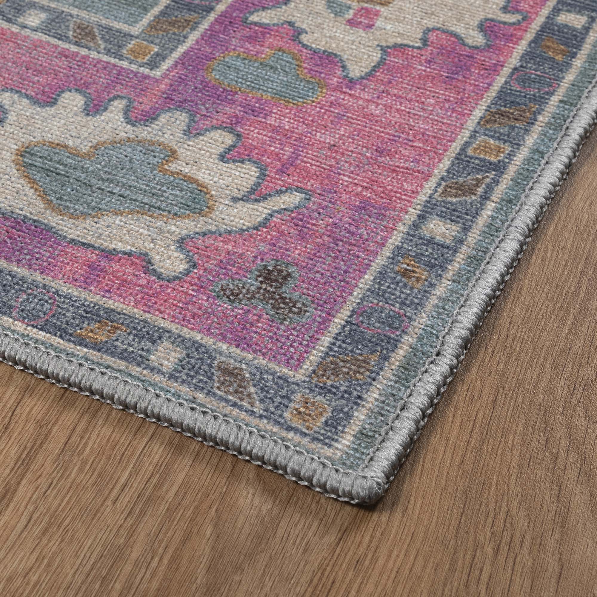 Green Pink Oushak Washable Rug - Gionara