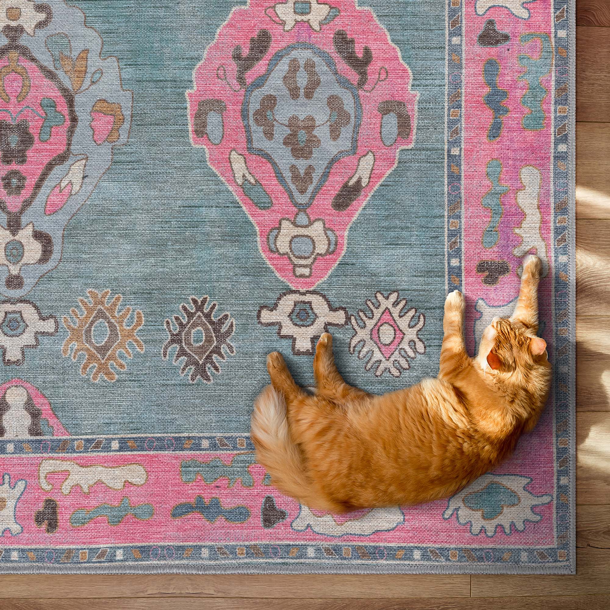 Green Pink Oushak Washable Rug - Gionara